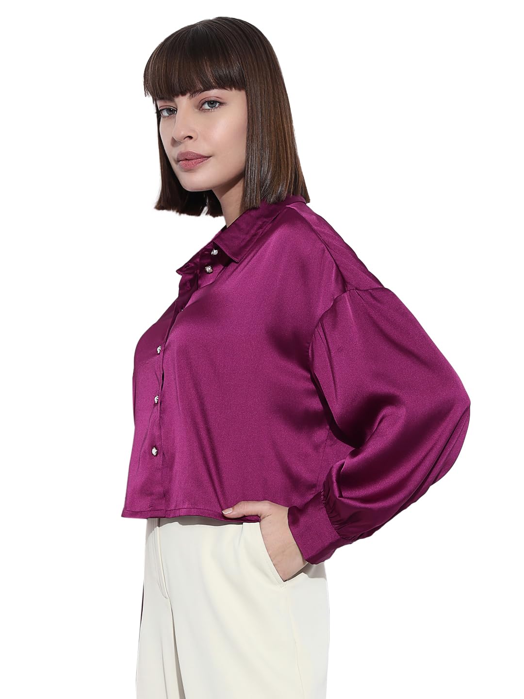 VERO MODA Purple Satin Cropped Shirt