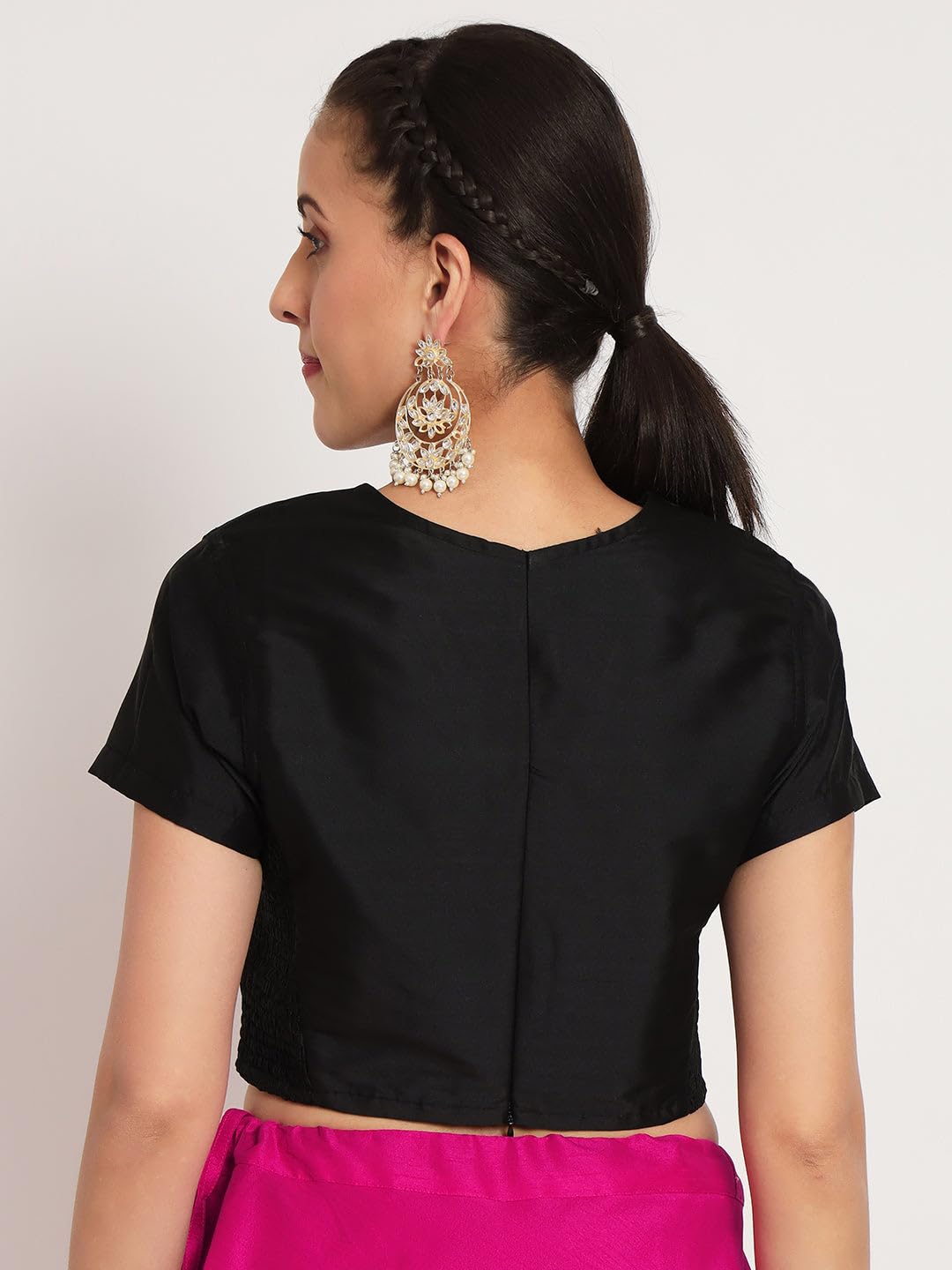 studio rasa Women's Silk Blend Stretchable Short Sleeve Blouse For Festive Wedding Party (Tpwc52337Xl_Bl_Black_X-Large)