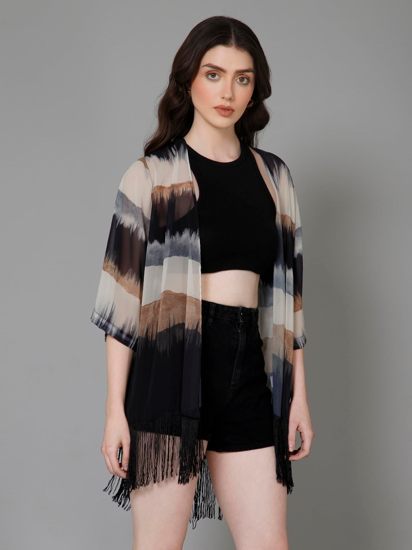 PURYS Polyester Women's Casual Kimono Shrug Multicolour, Shawl Collar