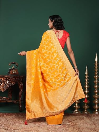 Meena Bazaar Woven Art Silk Saree With Blouse Piece | Mustard
