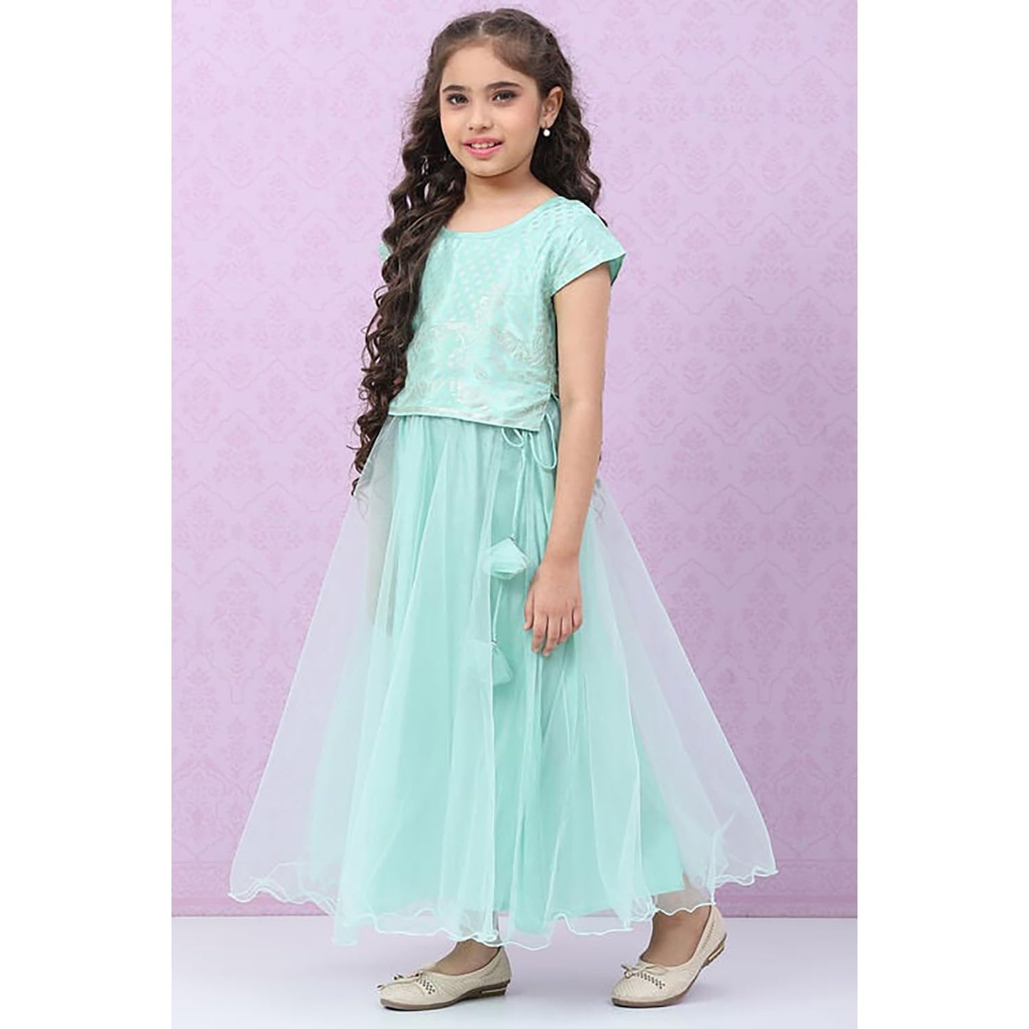 BIBA Girls Viscose Flared Printed Lehenga Set (KW5040EAW22TURQ_Turquoise_11)