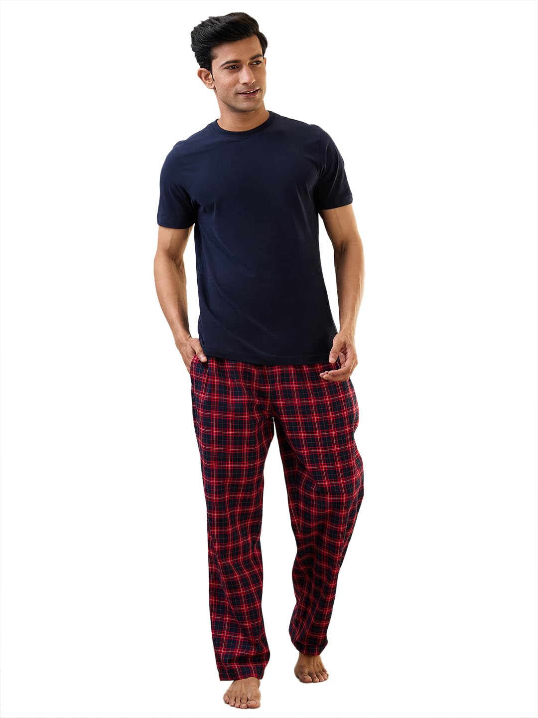 Raymond SleepZ Men Regular Fit Checks Pattern Pure Cotton Pyjama Dark Blue