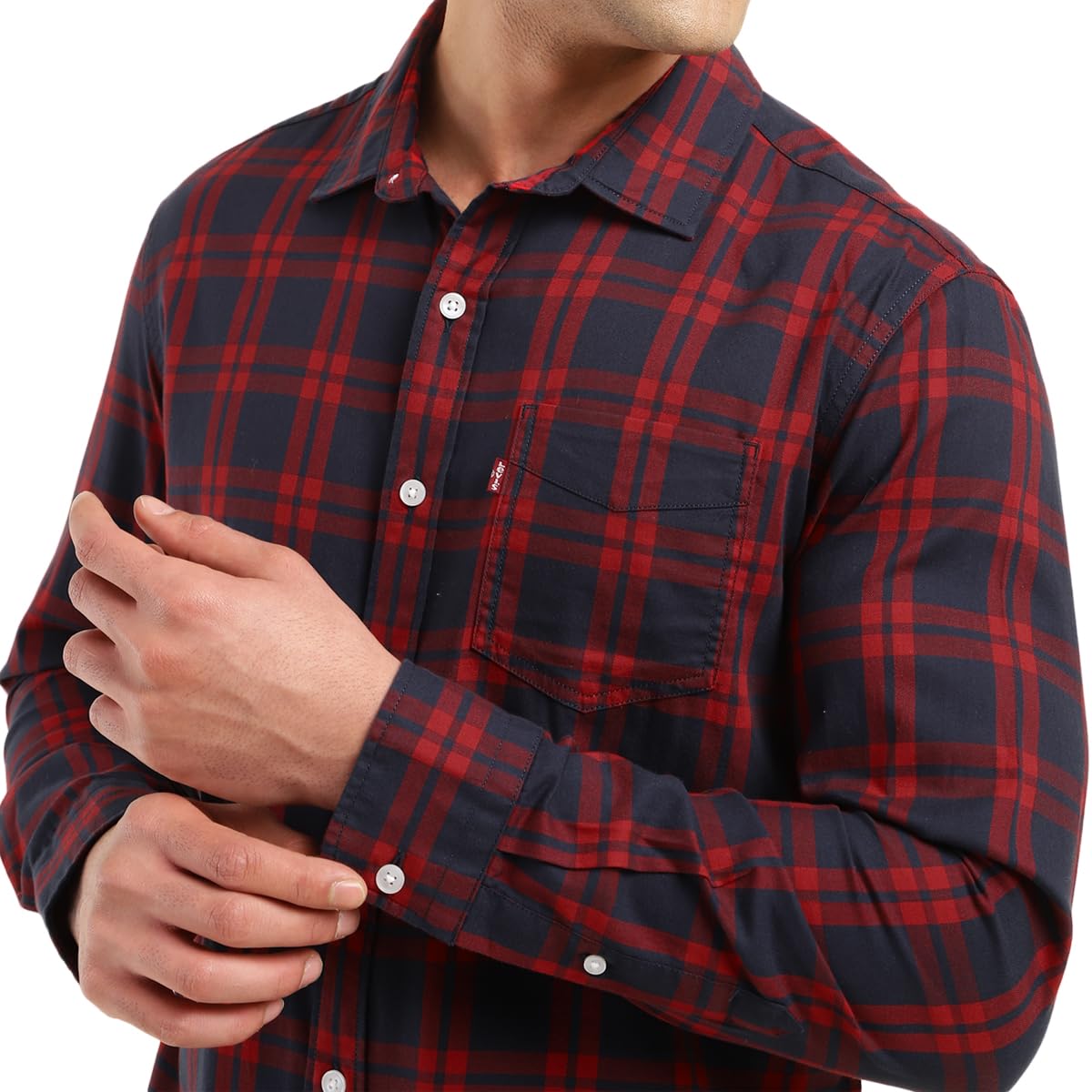 Levi's Men's Checkered Slim Fit Shirt (32907-0477_Red