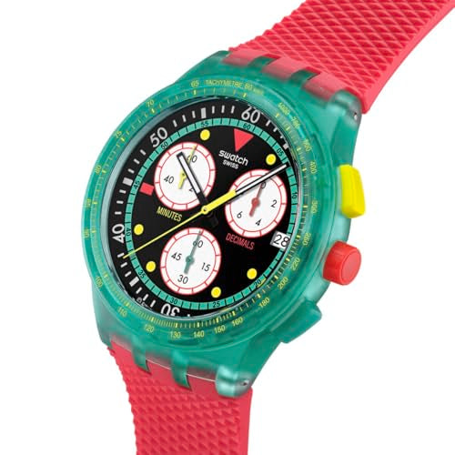 Swatch Chrono 42 Unisex Casual Polymer Quartz Waterproof Watch Swatch NEON Emerald Chrono