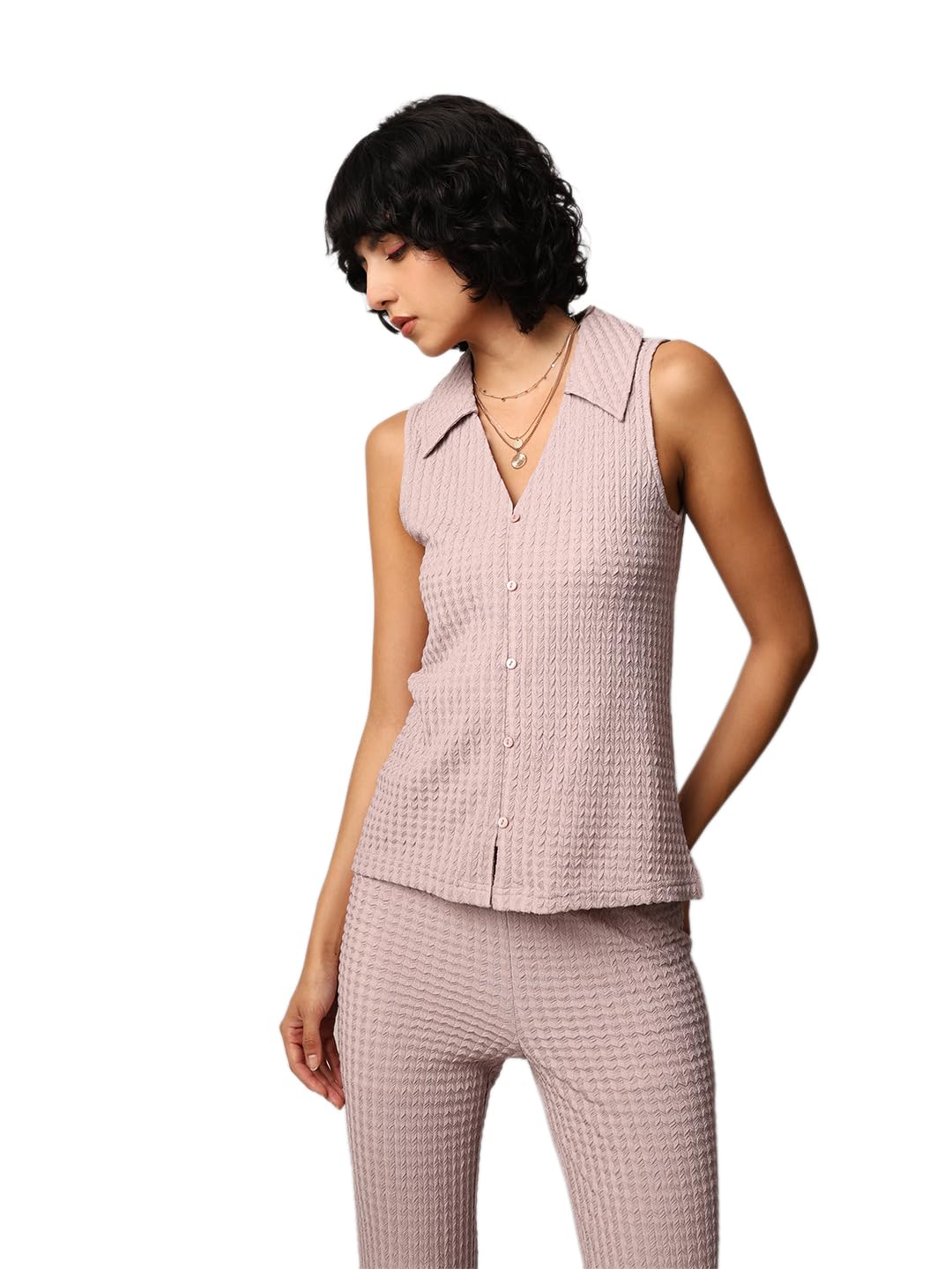 ONLY Women Textured Regular Fit Casual Lavender Vest Top