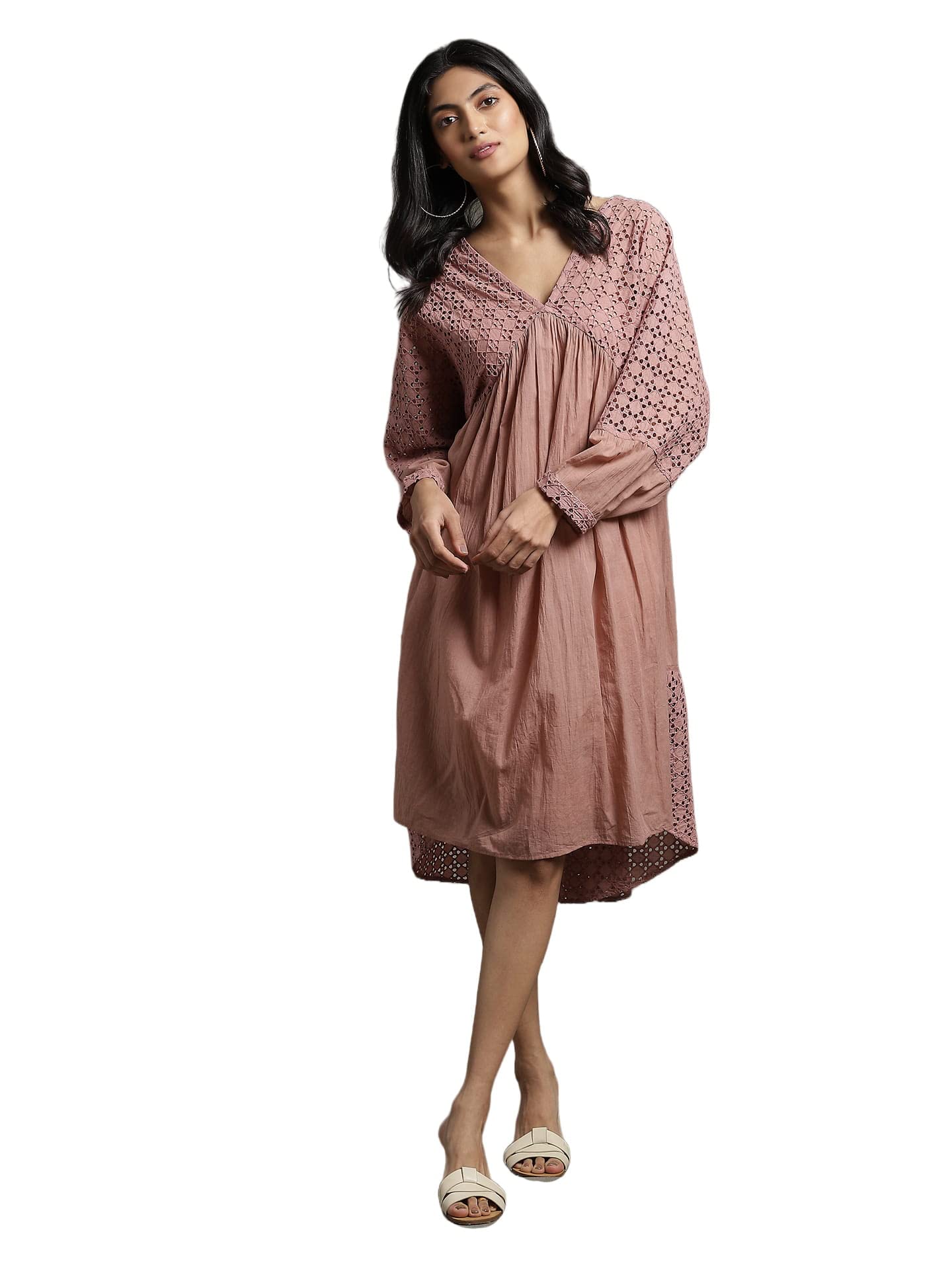Ritu Kumar Pink Gathered Schiffli Short Dress