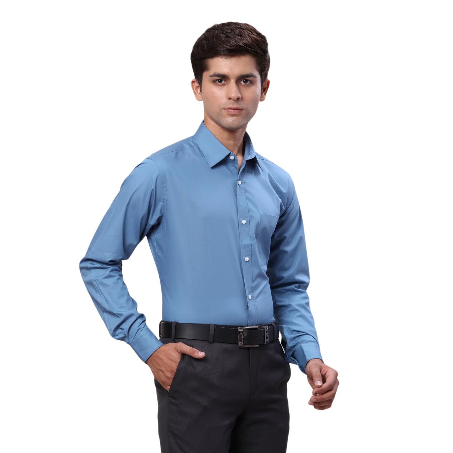 Raymond Men's Slim Fit Solid Pattern Pure Cotton Semi Cut Away Collar Full Sleeve Formal Shirt (Size: 40)-RMSX12986-B4 Medium Blue