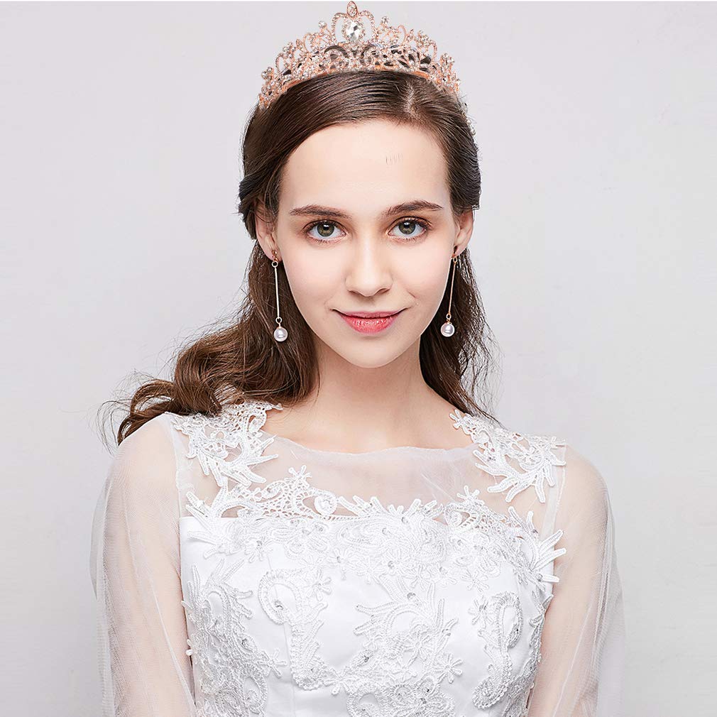 Shining Diva Fashion Crystal Tiara and Crown for Women Stylish Headband Crowns with Comb Tiaras for Girls Kids Queen Princess Wedding Bridal Birthday Gift Hair Accessories (Rose Gold) (rrsd15414hb)