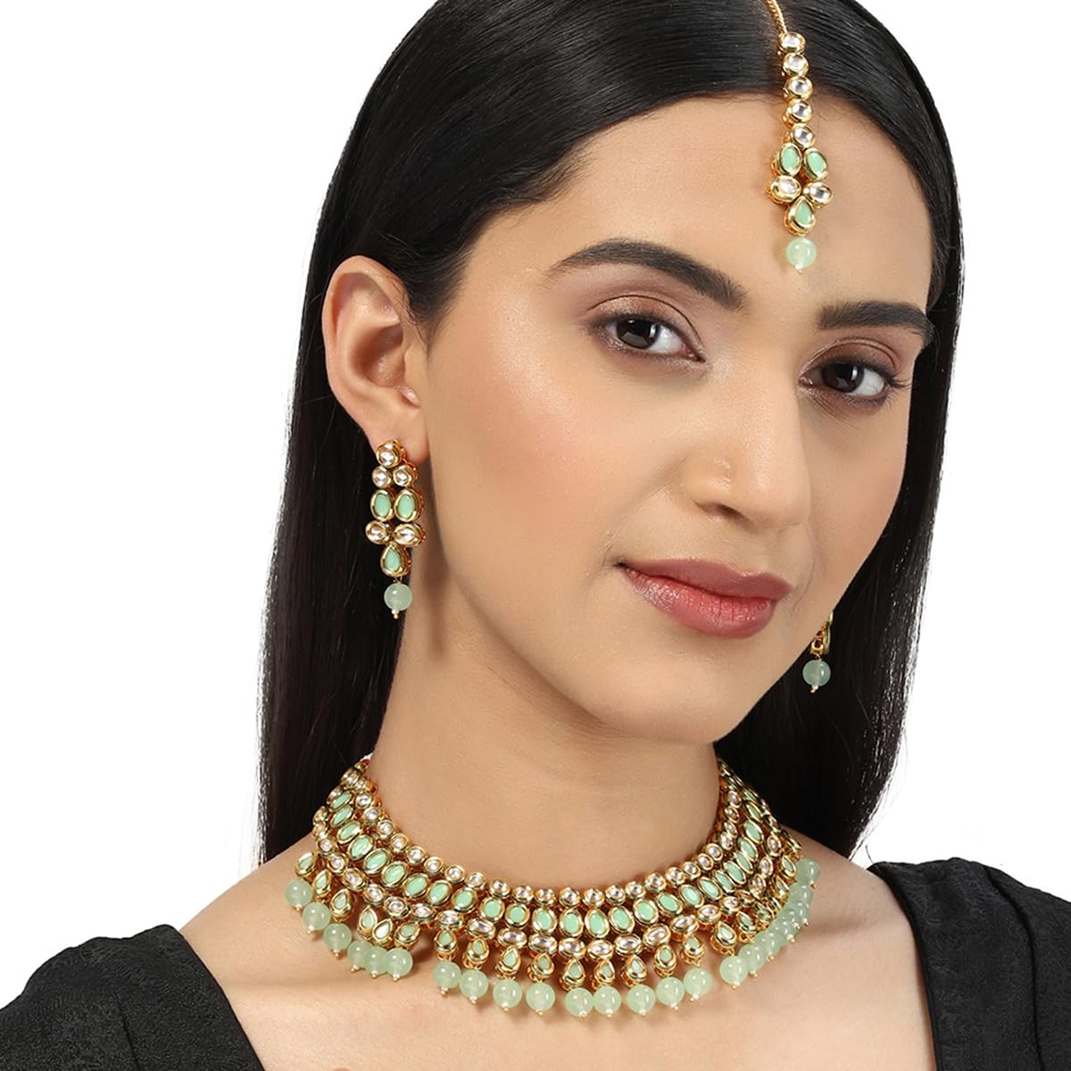 VOYLLA Kundan Gold plated Brass Necklace set