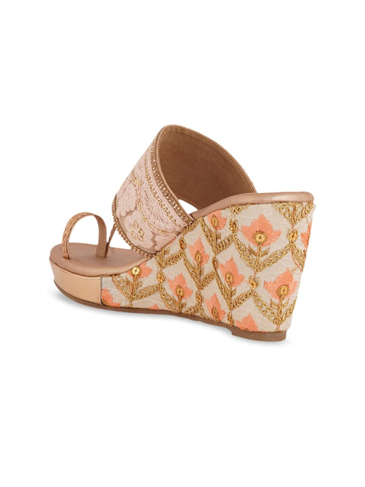 pelle albero Pink & Rose Gold Party Wedge Sandals PA-GF-42_SULTAN