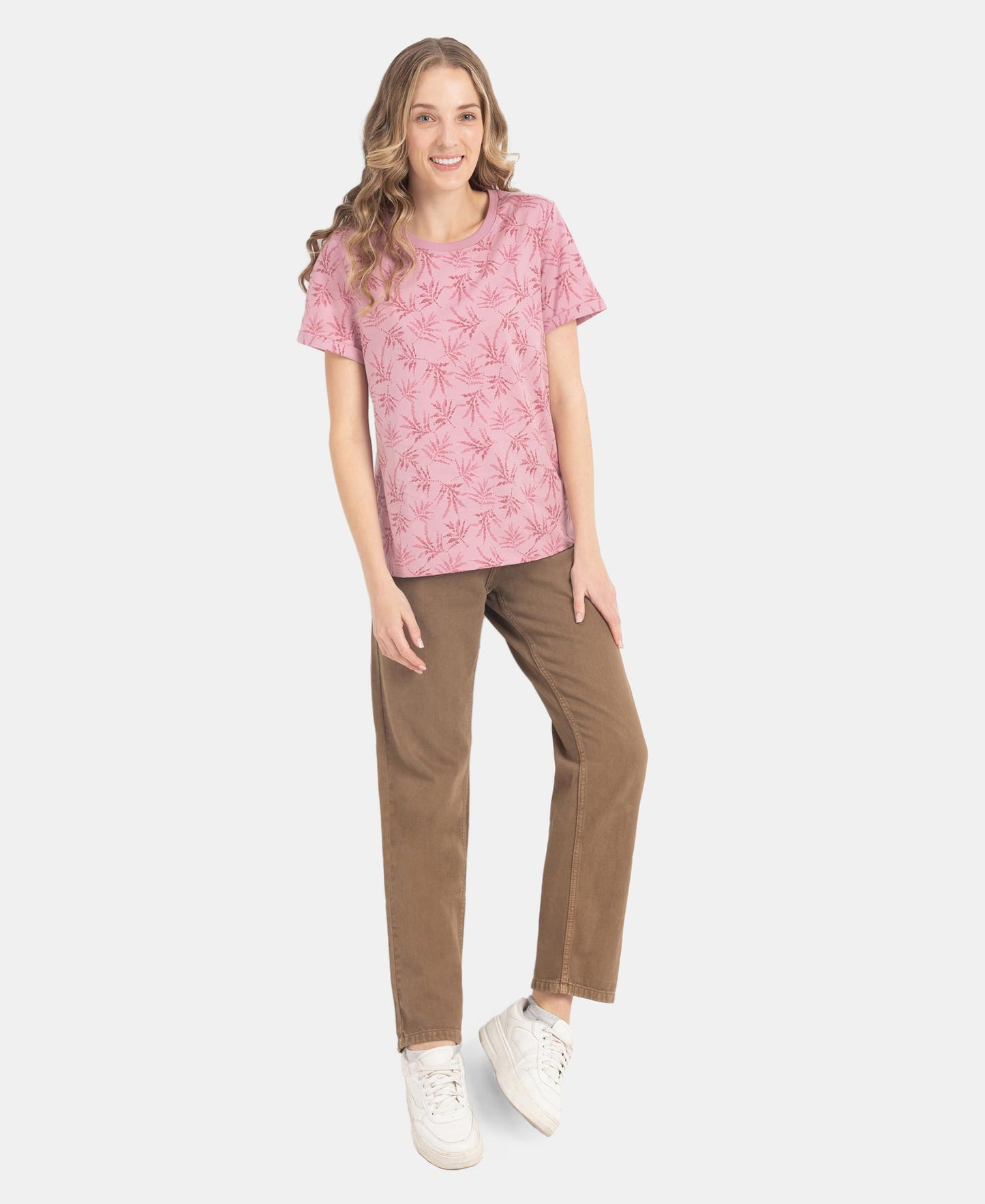 Jockey A144 Women's Super Combed Cotton Relaxed Fit Printed Half Sleeve T-Shirt_Lilas_XL
