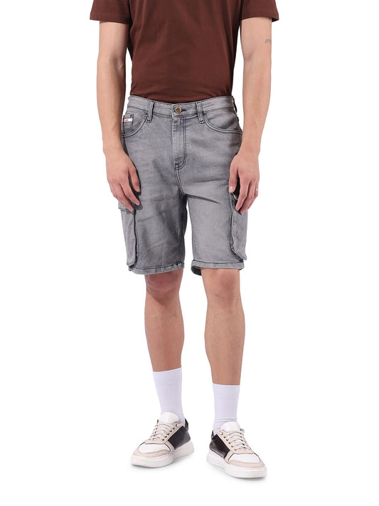 The Indian Garage Co Men Relaxed Fit Printed Mid Rise Denim Shorts (Grey_32)