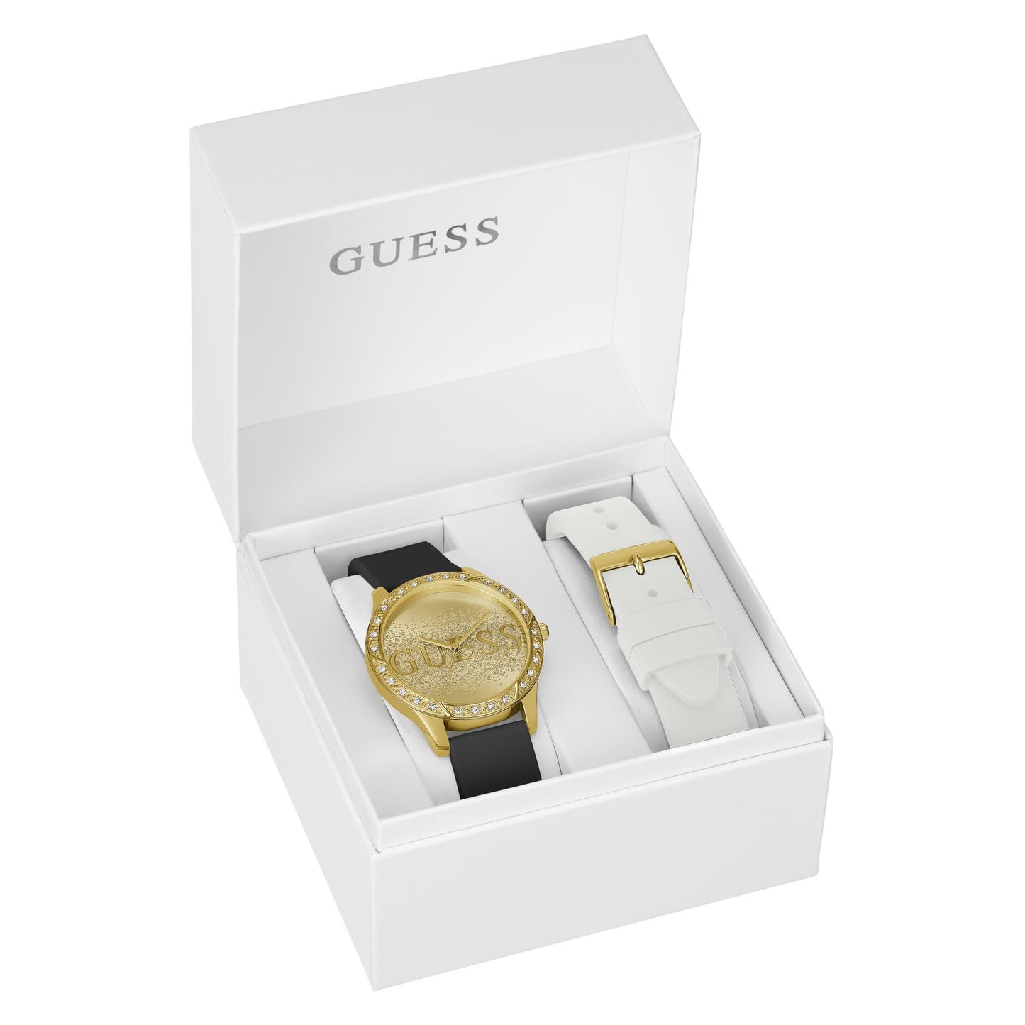 GUESS Silicone Analog Gold Dial Women's Watch-U1403L1M, Band_Black