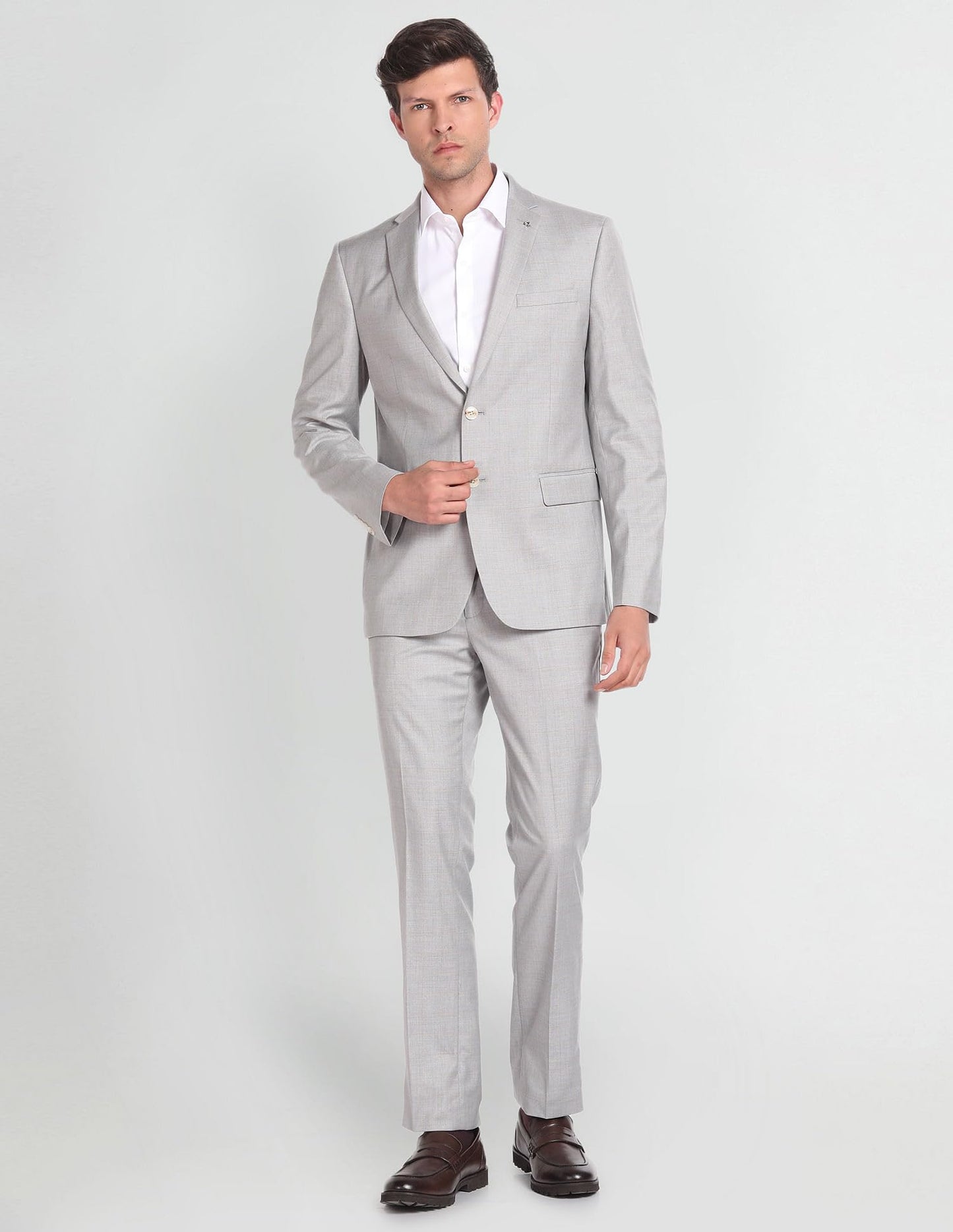 Arrow Men's Polyester Single Breasted Business Suit Pants Set (ARAGSU5590_Grey