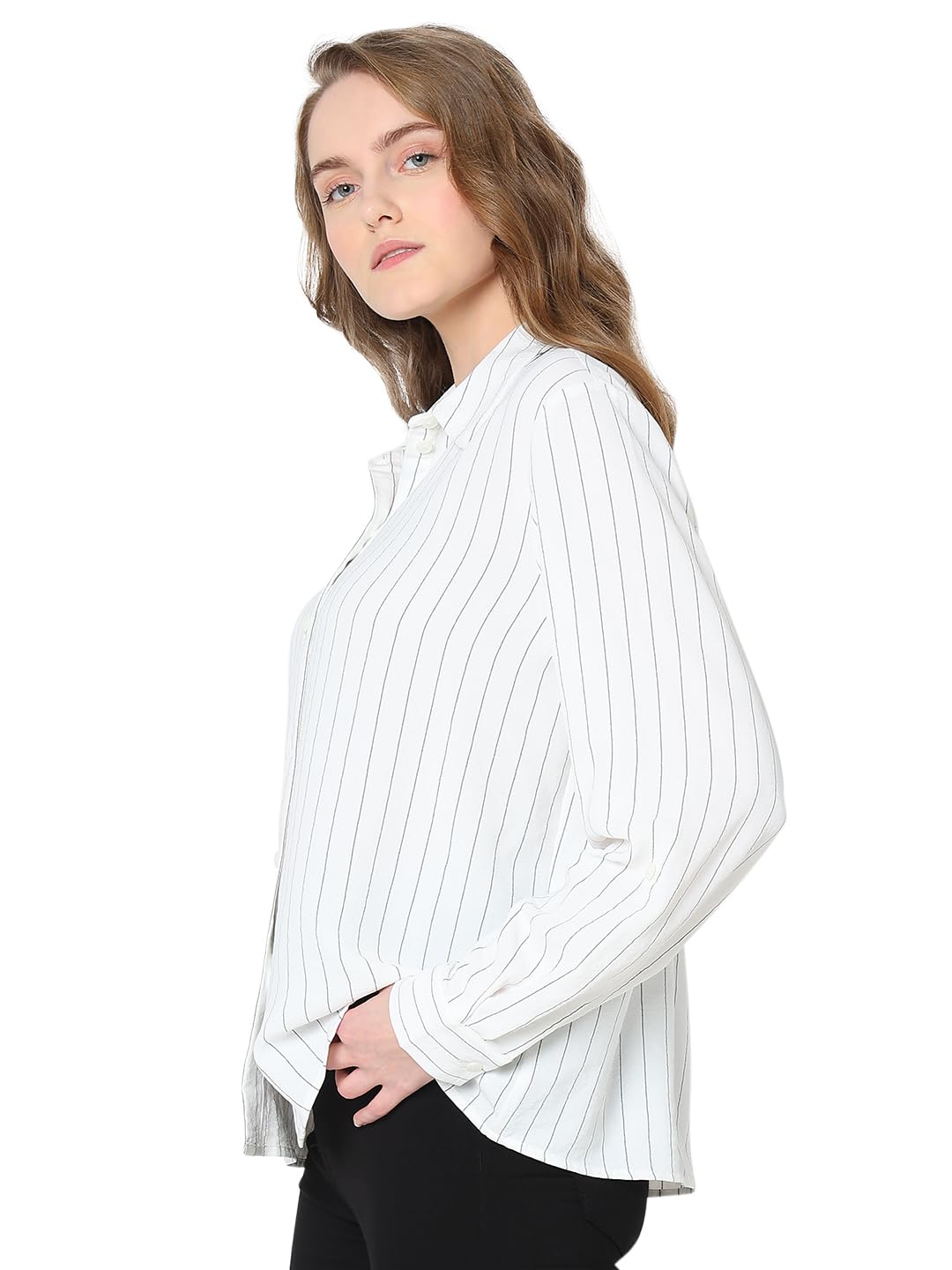 VERO MODA Women Striped White Polyester Regular Fit Shirt
