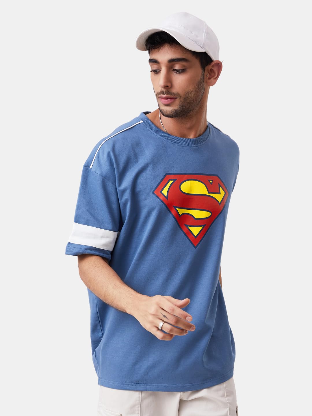 The Souled Store|Official Superman: Classic Mens and Boys T-Shirts|Half Sleeve|Loose fit Graphic Printed| 80% Cotton 20% Polyester Blue Color Men Oversized T-Shirts