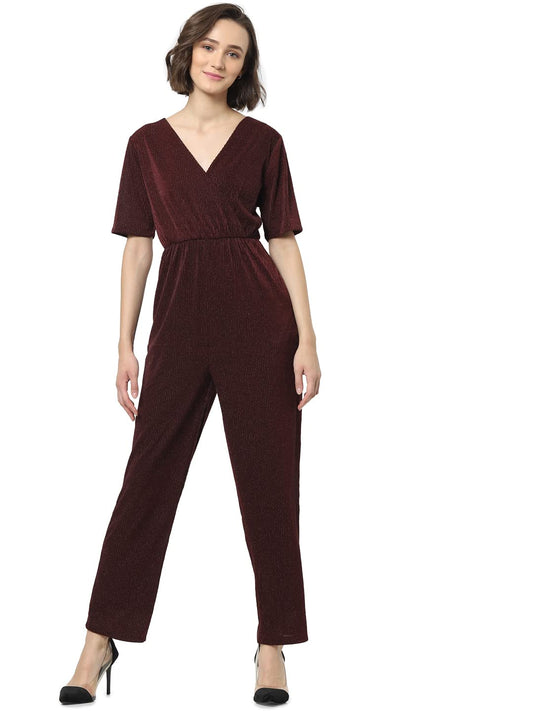 ONLY Short Sleeves Polyester Womens Long Jumpsuits (SS22ON15275021003, MAROON, 38)