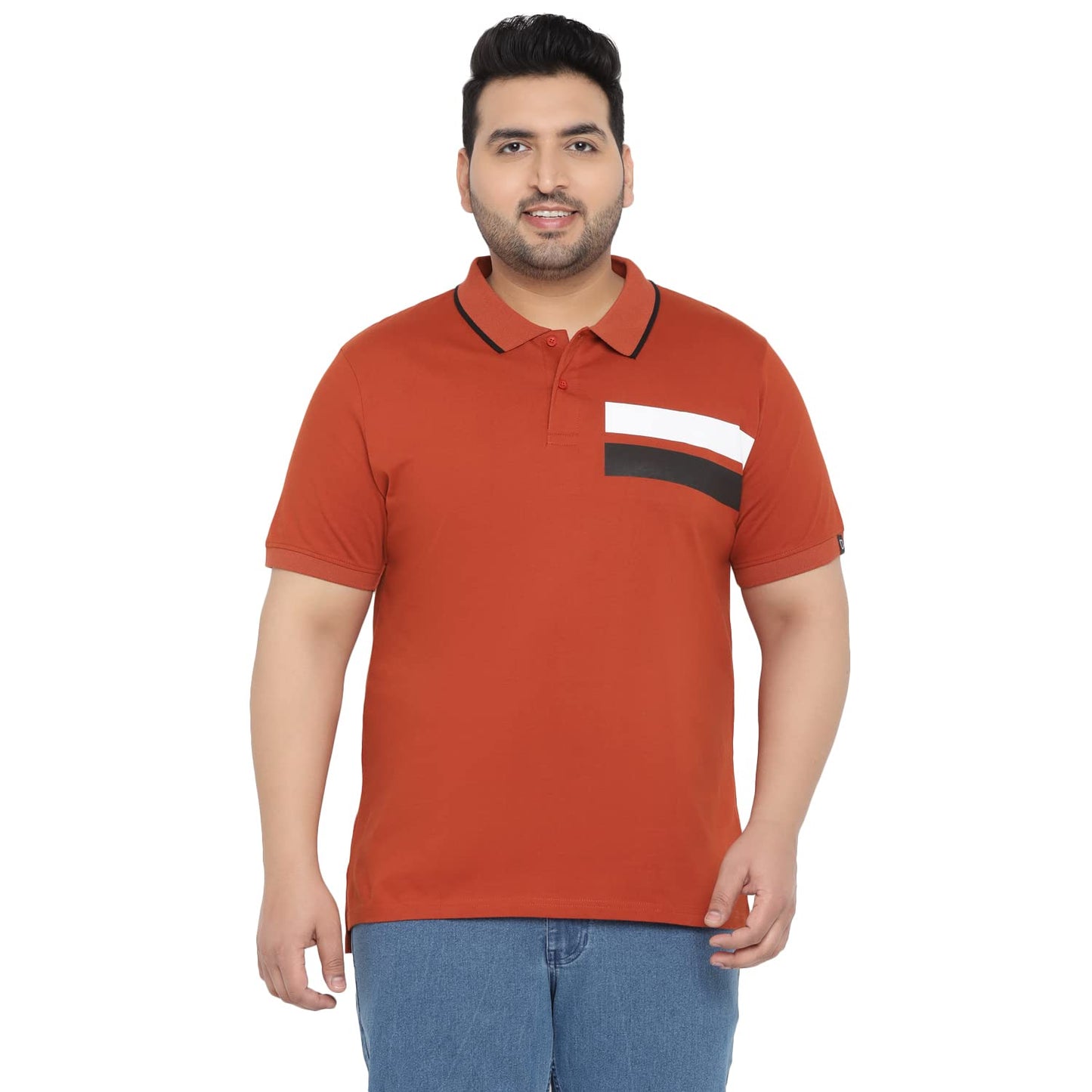 Urbano Plus Men's Orange Colour-Block Regular Fit Half Sleeve Cotton Polo T-Shirt (pluspolocbp-020-rust-4xl)