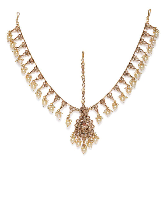 AccessHer Gold-Plated Antique Embellished with pearls Maatha Patti for women and girls
