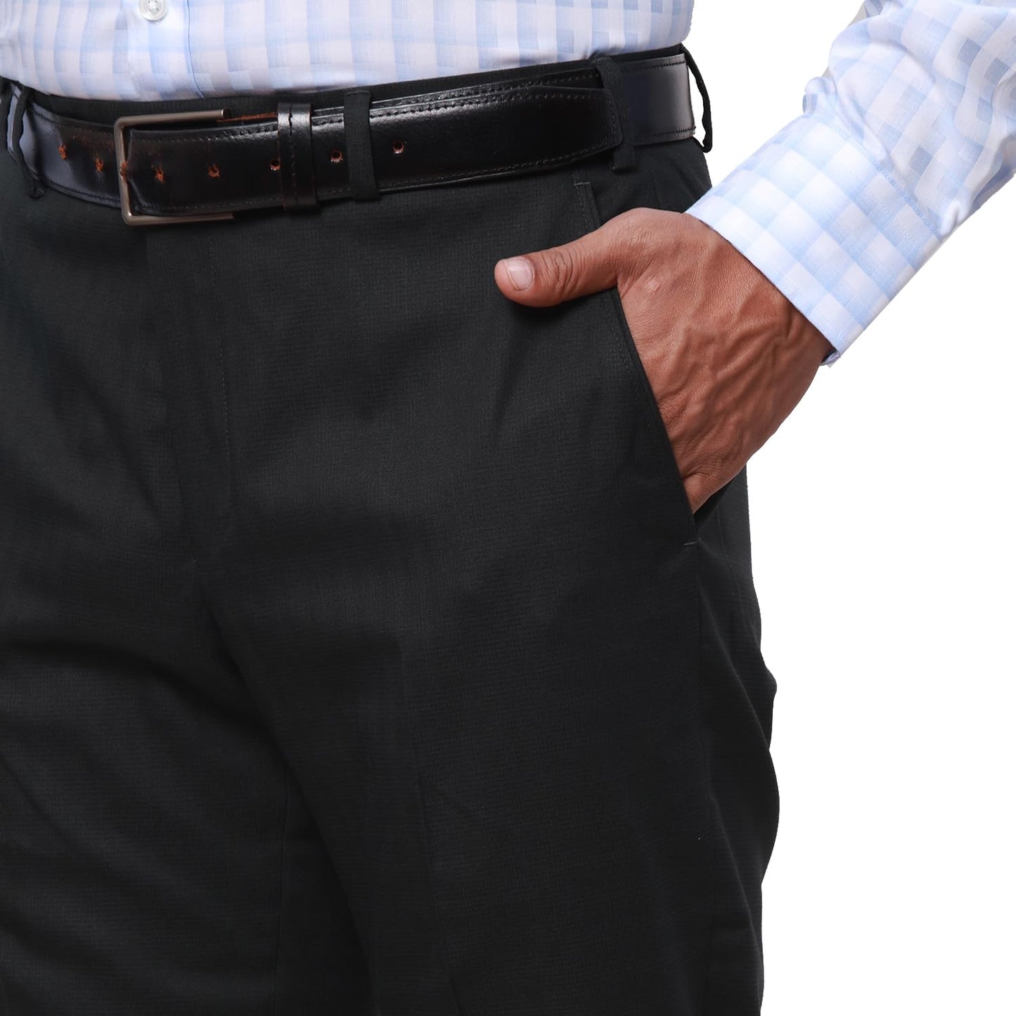 Park Avenue Men's Smart Fit Poly Rayon Blend Flat Front Checks Pattern Dark Green Formal Trouser (Size: 32)-PMTX07525-N8