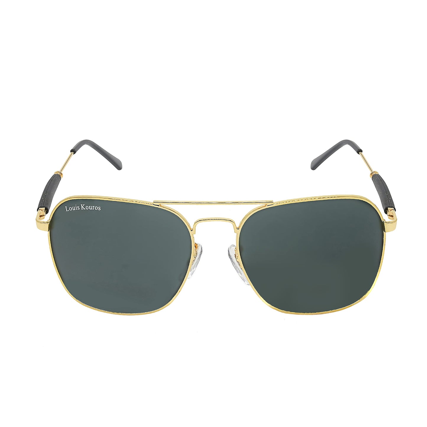 Louis Kouros Tigor Square Classic 1208-2168 sunglasses | Gold Frame | Black Lens | Mirror Lens | 400 UV Protected | For Men & Women| Medium