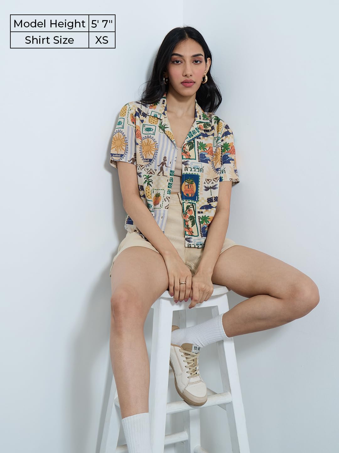 The Souled Store Originals: Tropical Mood Women and Girls Short Sleeves Collared Neck All Over Printed Cotton Regular Fit Casual Holiday Shirts