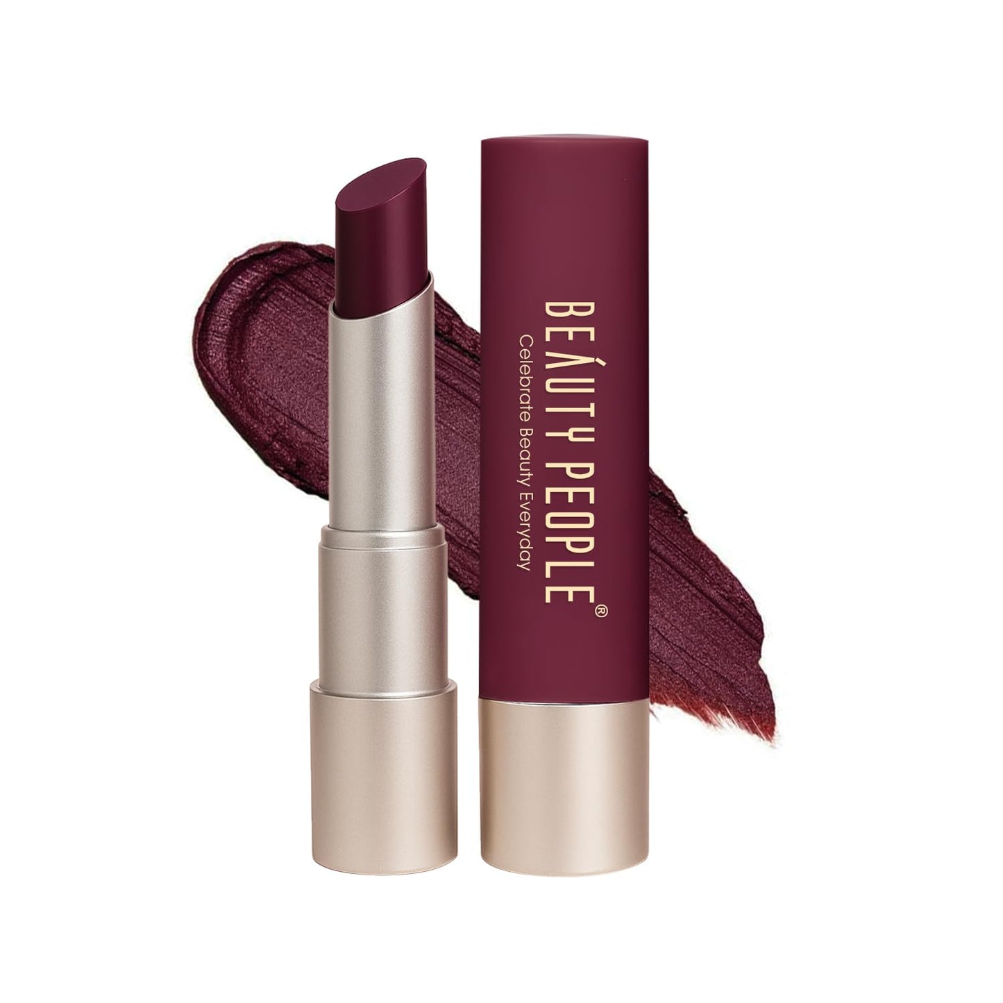 Beauty People Desi Diva Matte Lipstick, Intense Colour, Moisturises & Hydrates Lips, 12 Hour Colour Payoff, Longlasting, Waterproof, With Jojoba Oil & Vitamin E, Shade Midnight Plum, 3.8gm