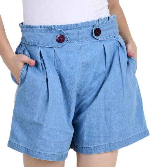 Tara Lifestyle Solid Denim High Waist Shorts-Women Hot Pant (Waist-30-32, Light Blue)