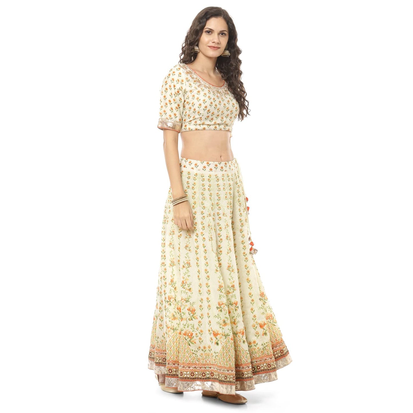 BIBA WOMEN PRINTED RELAXED SALWAR KURTA DUPATTA(SKDSHAHI PH7972_CREAM_32)