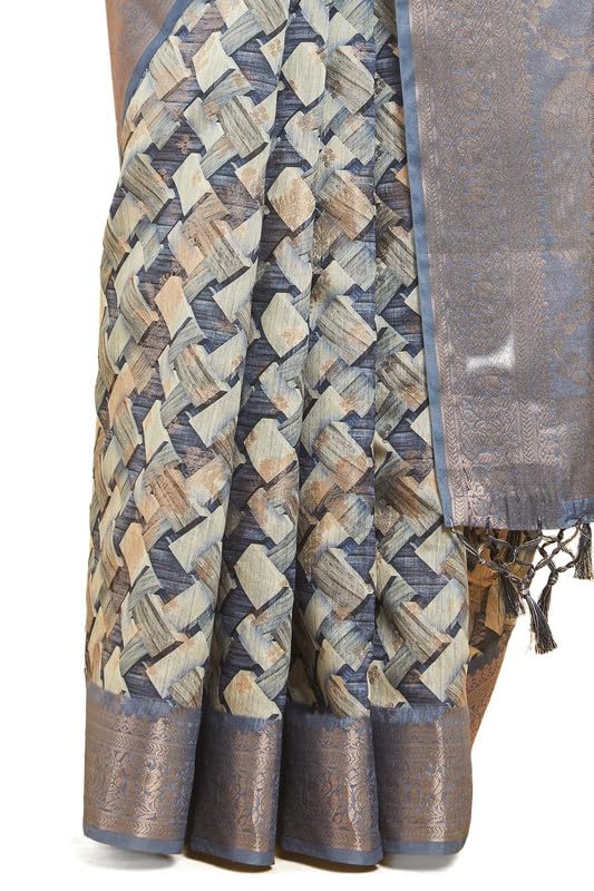 Soch Womens Blue Geometric Print Chanderi Jacquard Weave Saree