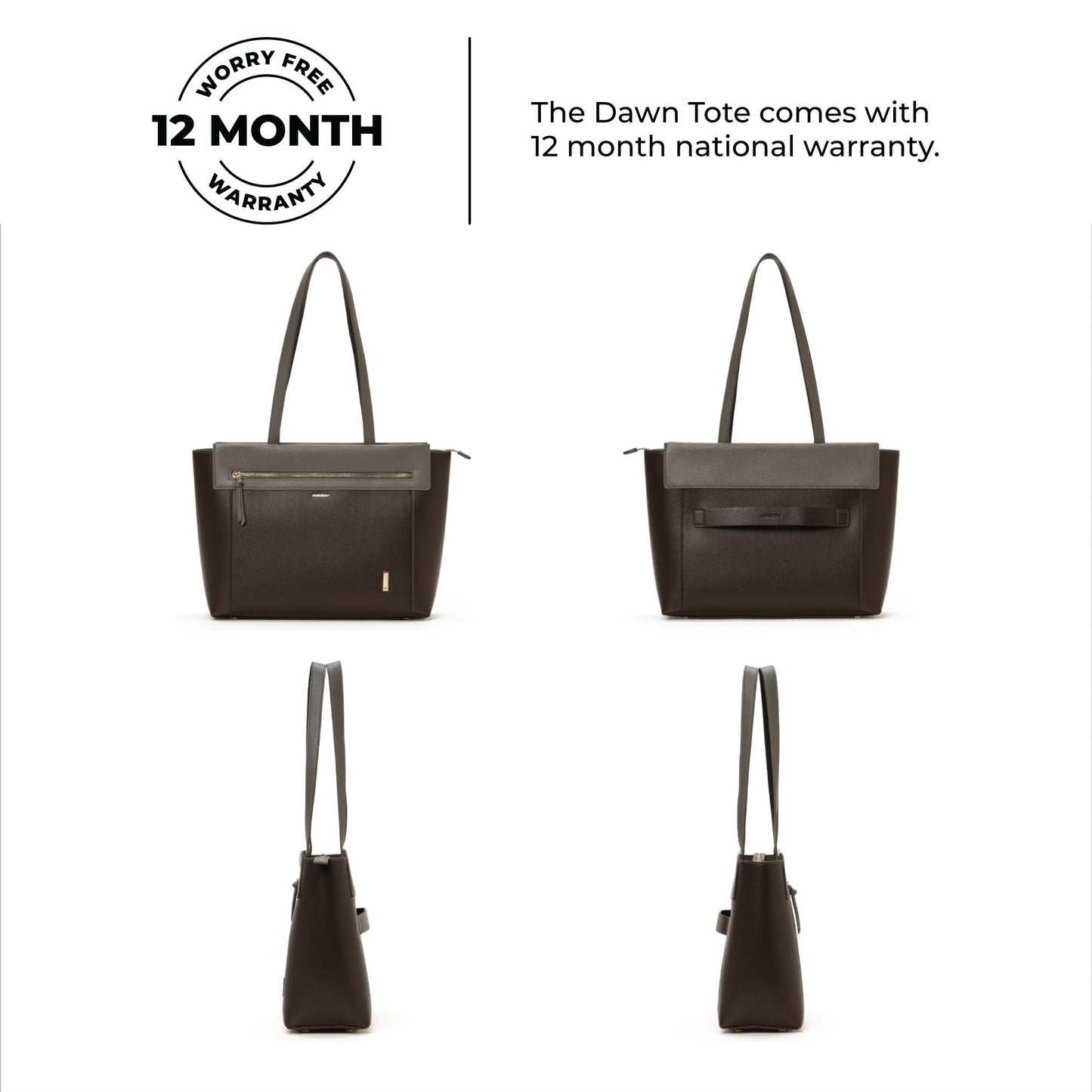 Mokobara | The Dawn Tote Shoulder Bag Fits Upto 14" Laptop, Perfect for Work & Daily Use, Crafted with Vegan Leather, Designed for Women (Black Coffee)