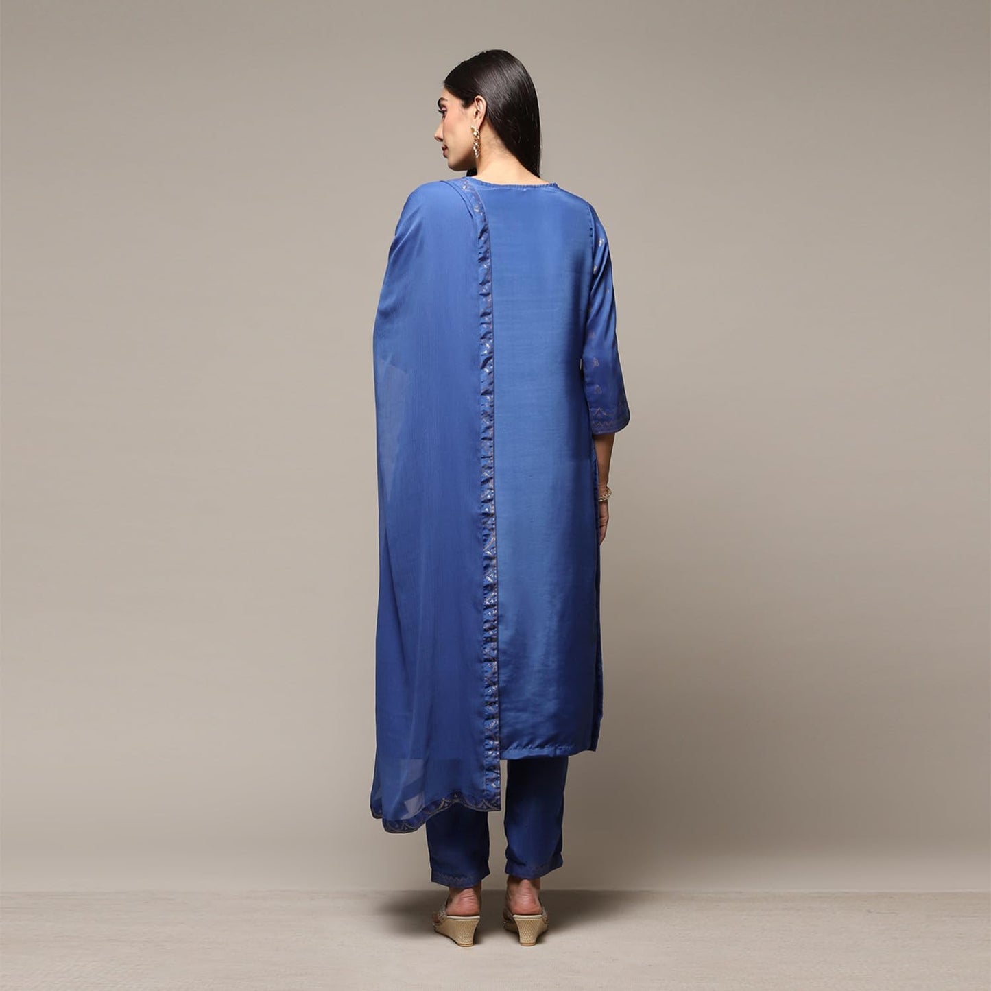 BIBA Women Printed Narrow Polyester Salwar Kurta Dupatta(Skdassorted7666E_Blue_36)