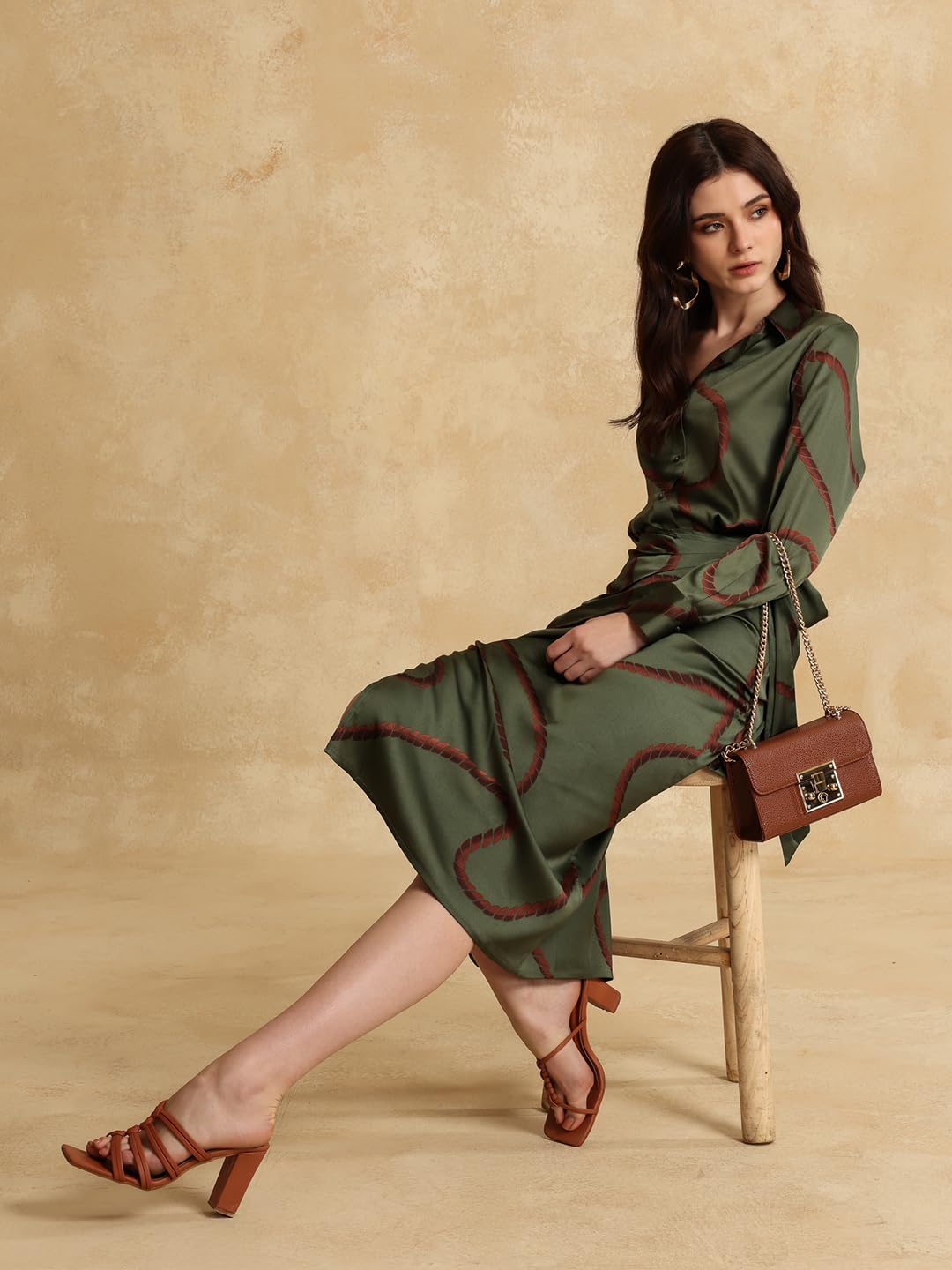 Kazo Yana Printed Skirt for Women Olive