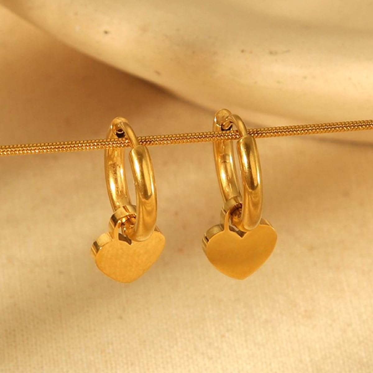 Aaishwarya 18K Gold Plated Waterproof Anti-Tarnish Stainless Steel Heart Drop Huggie Earrings| Gift for Women and Girls