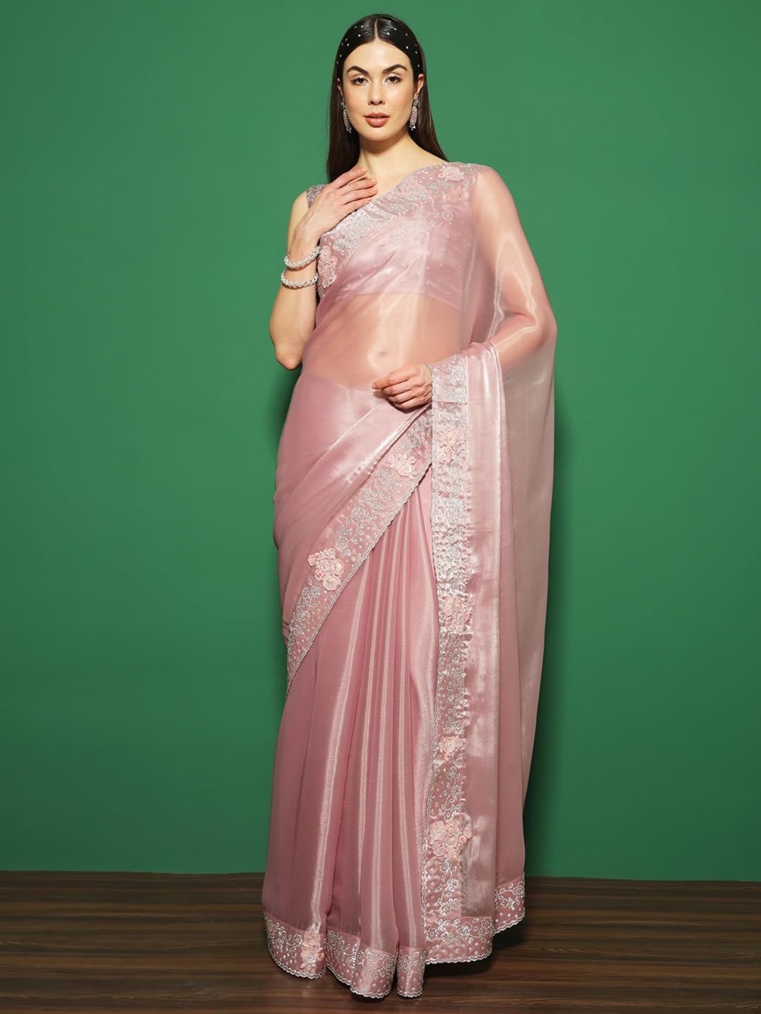 SAREE MALL Women's Organza Solid Saree With Unstitched Blouse Piece(Mauve_FF0MAHEK737H_MK)