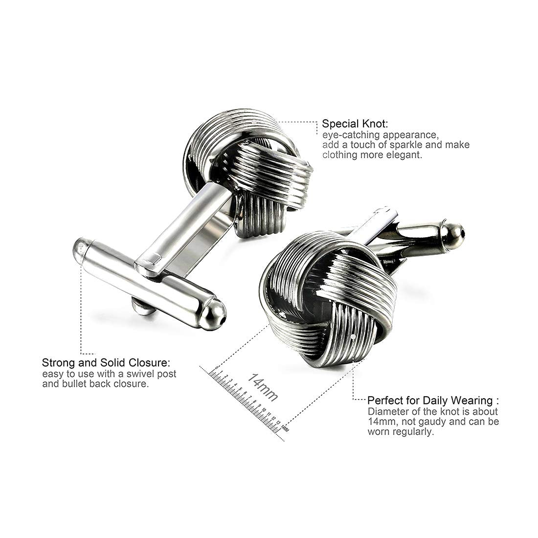 Peora Knot Silver Grey Cufflinks for Men Corporate Business Gift - Valentines Gift for Him