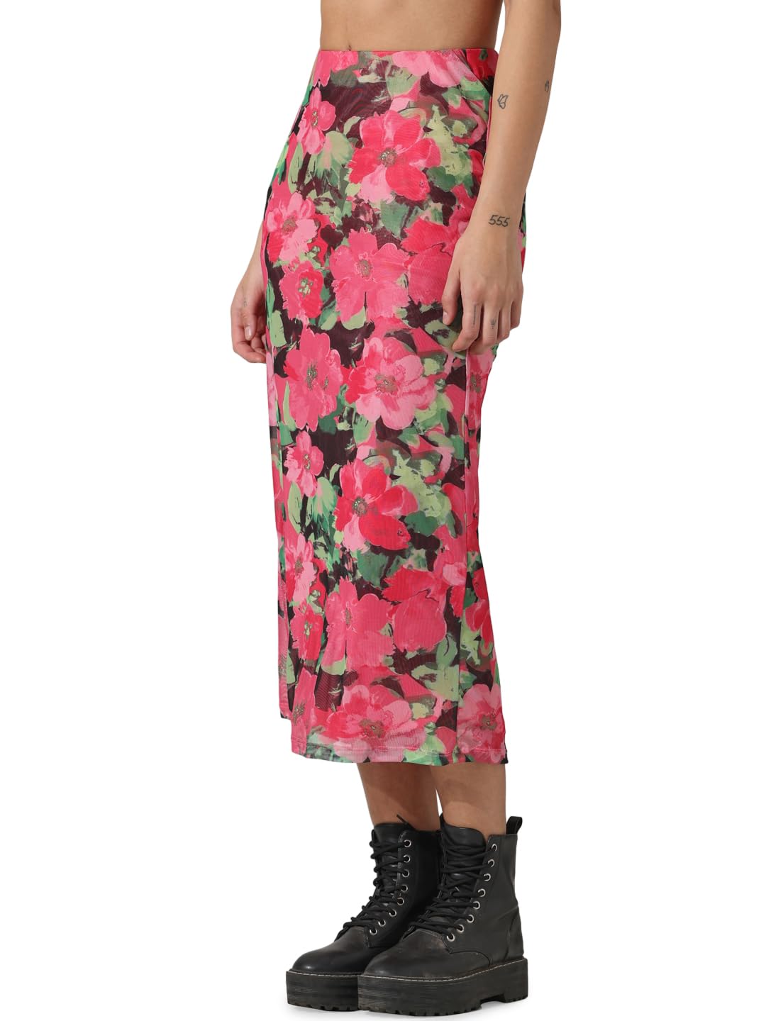 ONLY Women Printed Polyester High Rise Multicolor Pencil Skirt