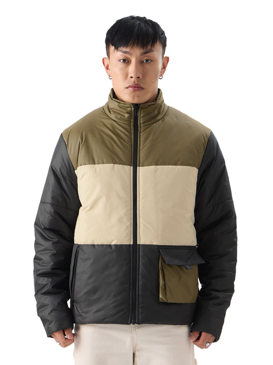 The Souled Store Solids: Black, Cream, Khaki (Colourblock) Men Puffer Jackets