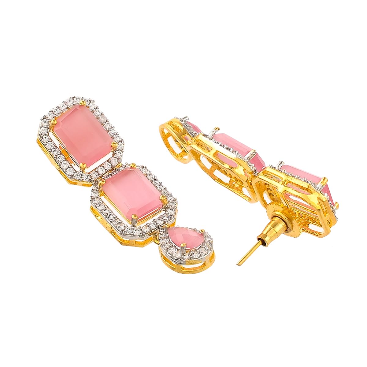 VOYLLA VoyllaSparkling Elegance Opulent Emerald Cut Zircons Gold Plated Jewellery Set