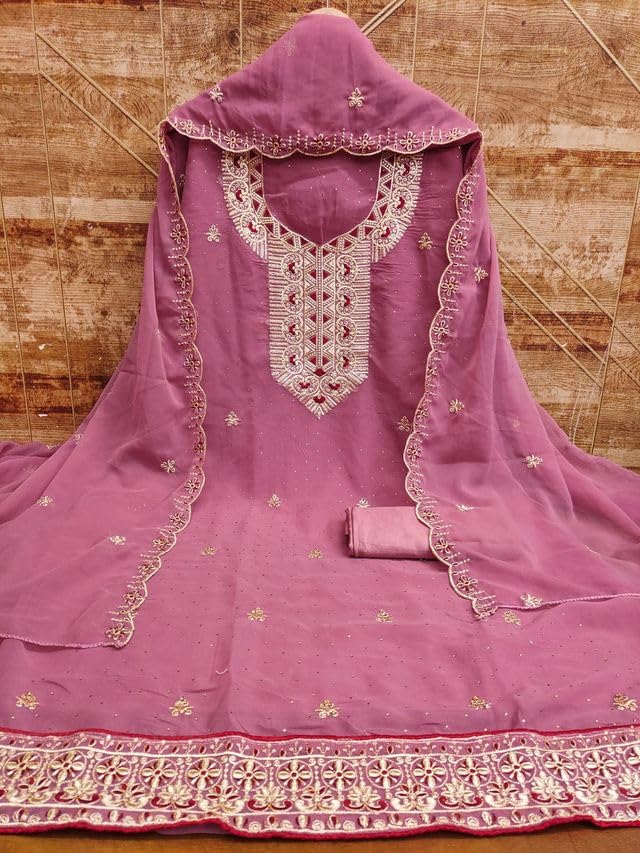 VARNI FABRICS Georgette Dress Material for Women Embroidered Unstitched Woman Salwar Suit Dress Material With Georgette Dupatta Magenta pink