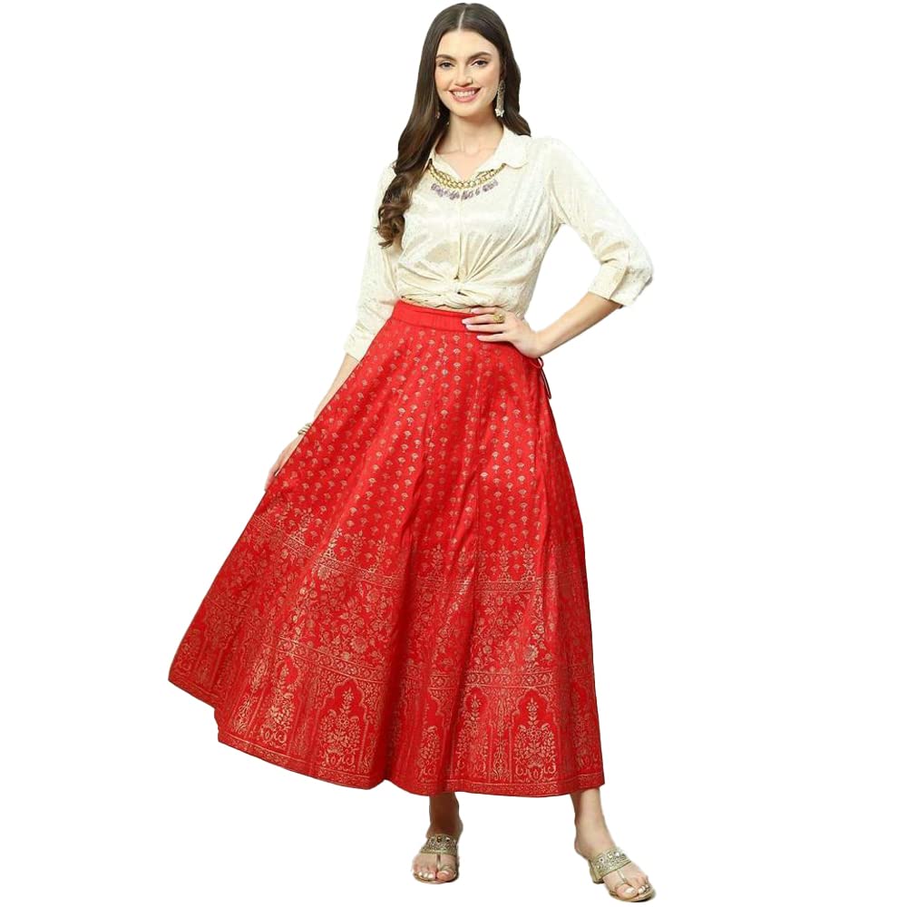 BIBA Women Printed Flared Mix and Match(SKIRTS/T18787_RED_M)
