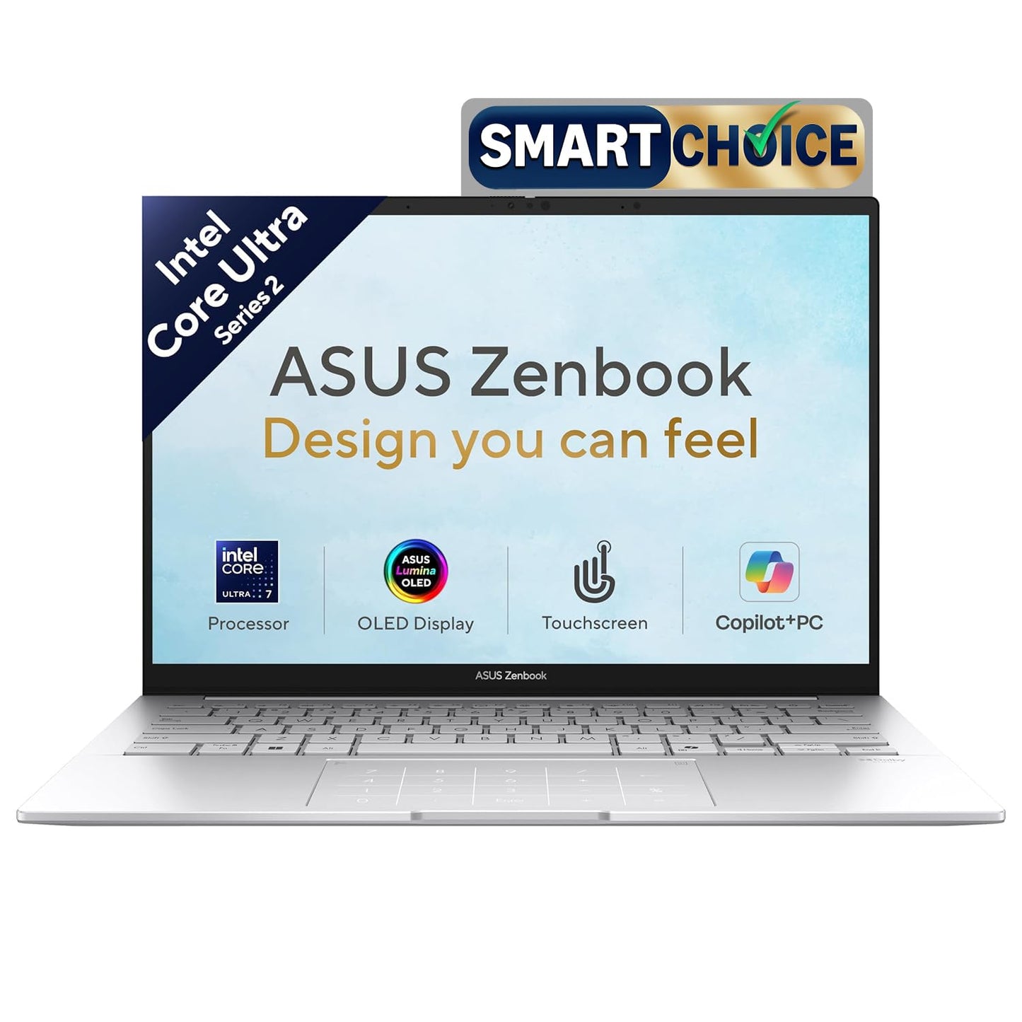 ASUS Zenbook 14 (2026),Smartchoice,Intel Core Ultra 7 255H,32GB RAM,1TB SSD,OLED,Touchscreen,14"(35.5 cm),Win 11,M365 Basic(1Y)* Office 24,Foggy Silver,1.28 Kg,UX3405CA-QL1112WS,Thin & Light Laptop