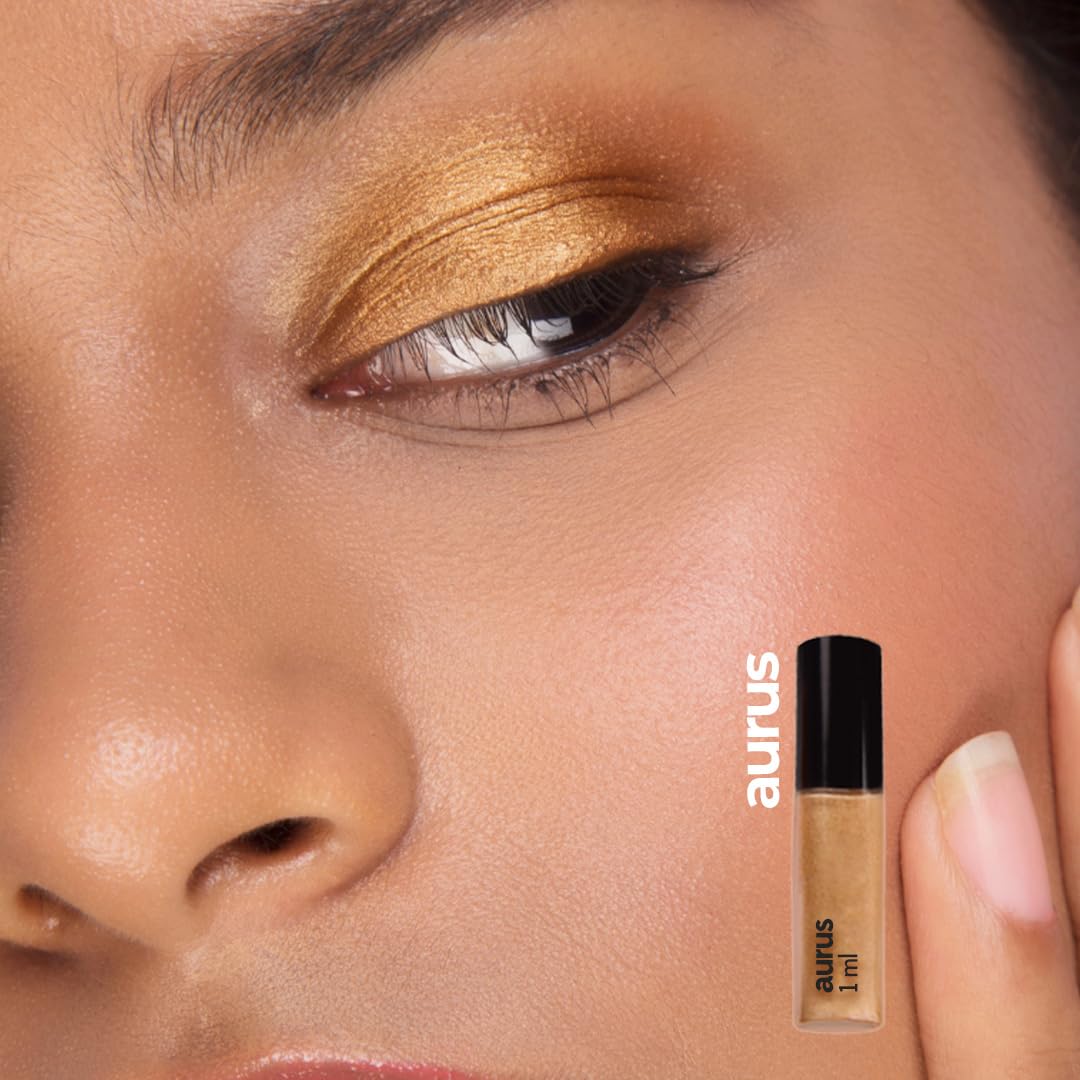 Ruby's Organics Mini Metallic Liquid Eyeshadow for Women- Eye Makeup, Smooth Glide Insta Dry Formula, Smudge proof, Waterproof, Long Lasting and Highly Pigmented, Paraben Free, Vegan - Aurus, 3ml