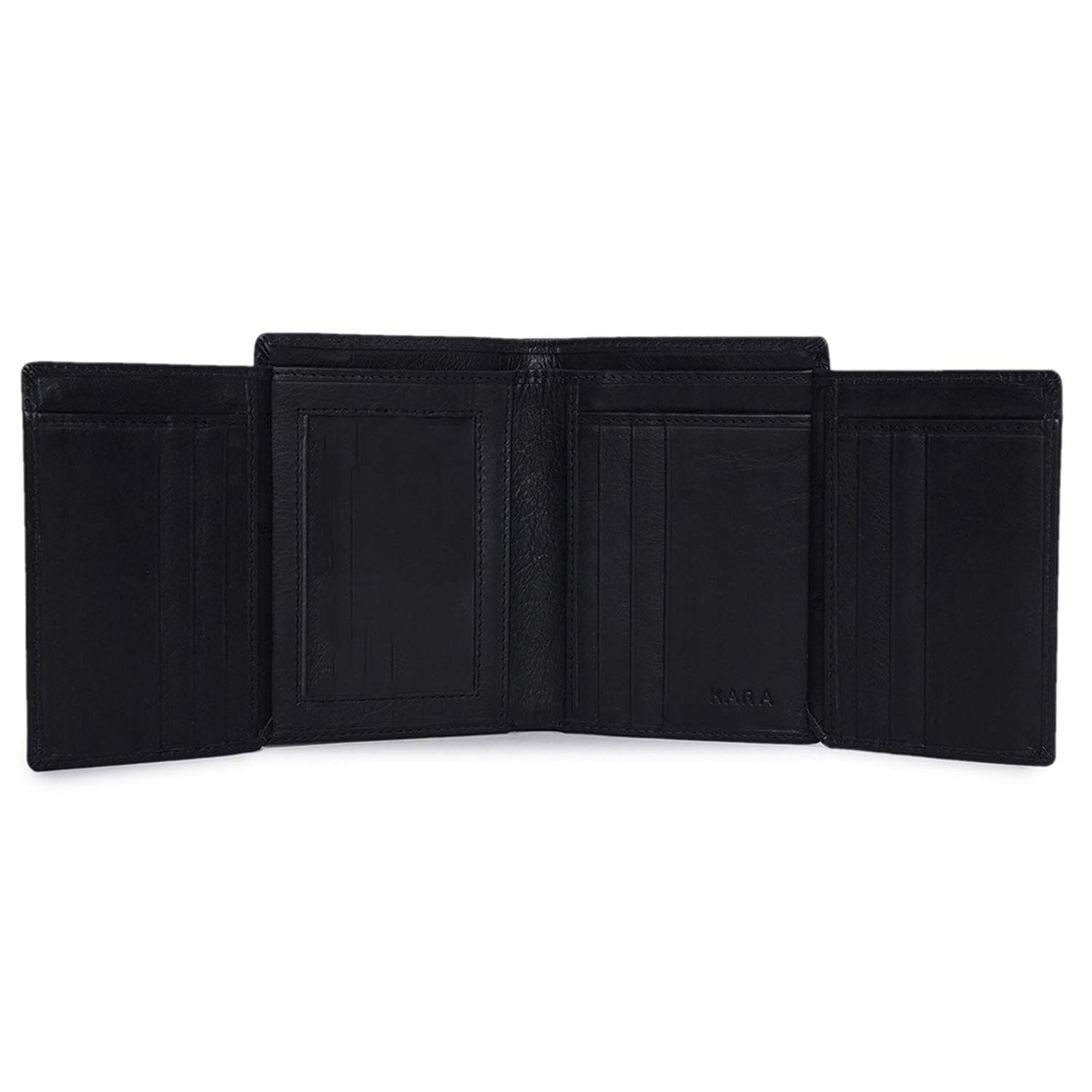 KARA Men's Black Genuine Leather Tri Fold Casual Wallets with 9 Cards Holder Slots - Heavy Duty Formal Wallets for Men - Stylish Men Trifold Purse