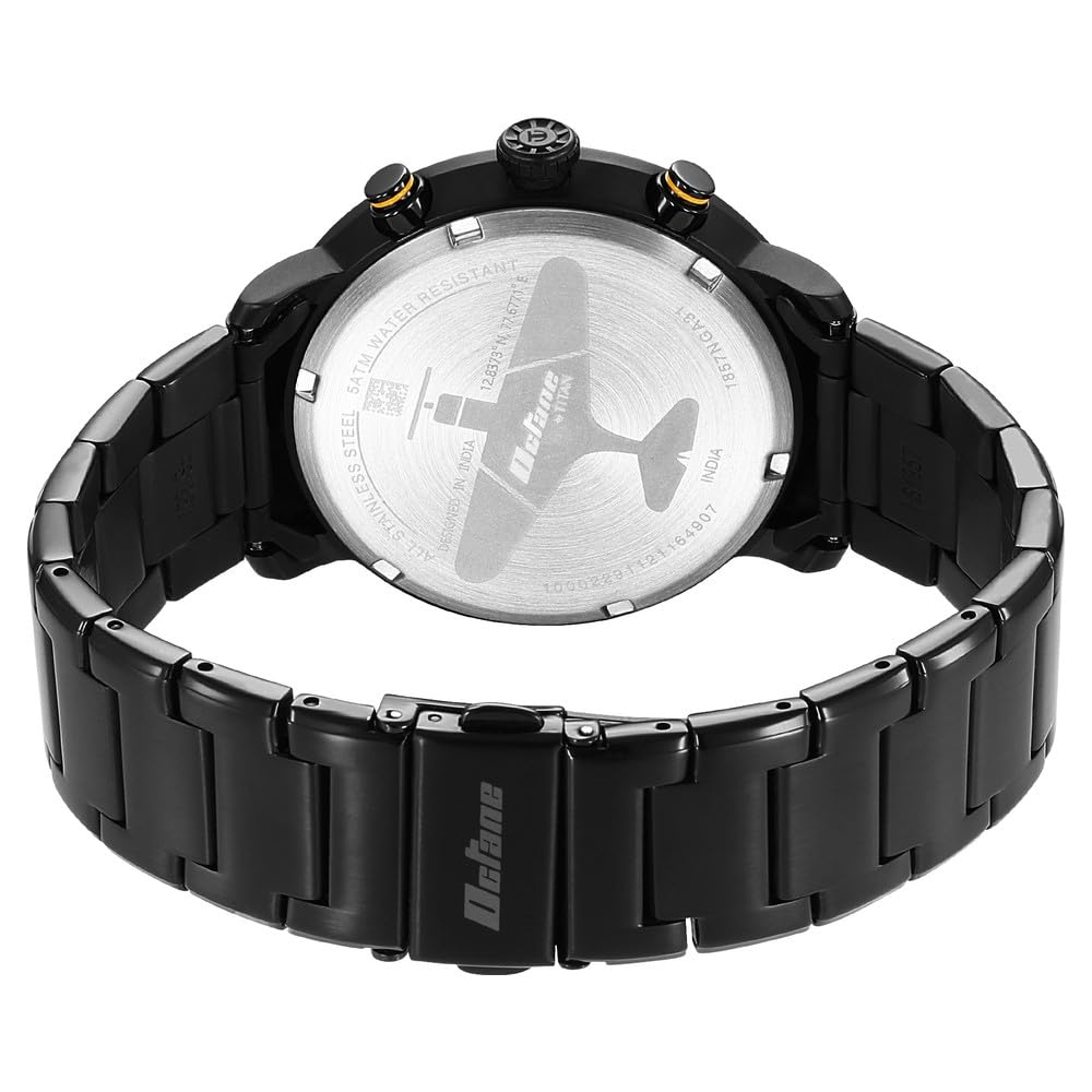 Titan Octane Aerobatics Quartz Chronograph with Date Black Dial Black Stainless Steel Strap Watch for Men - NT1857NM01