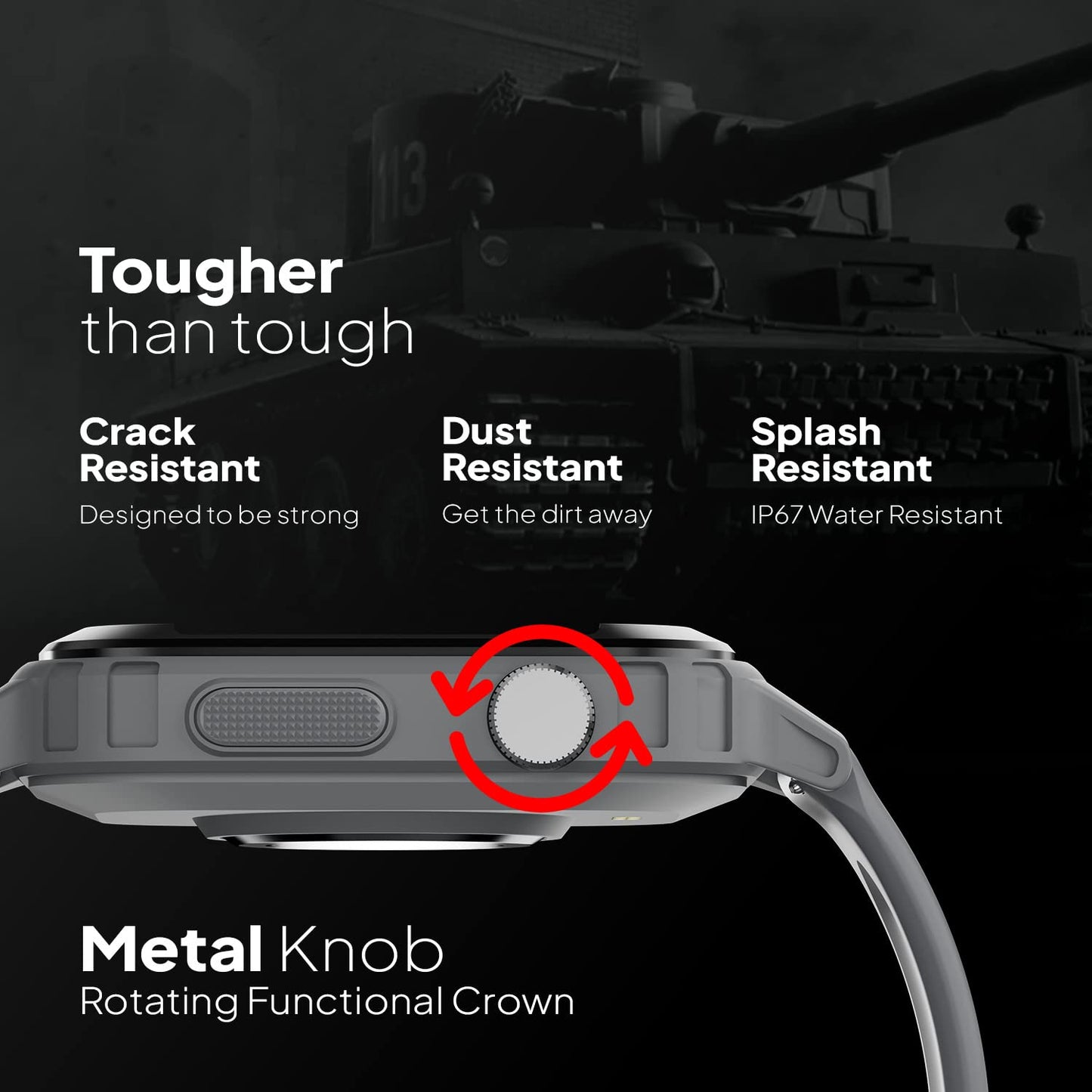 Fire-Boltt Tank 1.85" Outdoor Rugged Bluetooth Calling Smart Watch, 123 Sports Mode, 8 UI Interactions, Built in Speaker & Mic, 7 Days Battery (Grey)