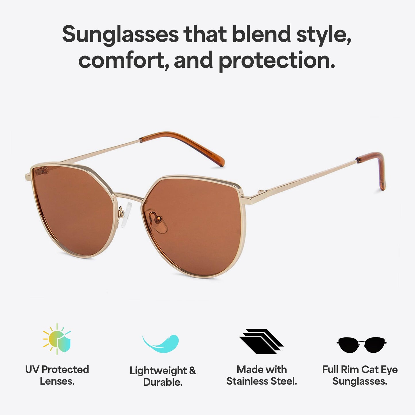 Polarized and 100% UV Protected | Golden-Brown Full Rim Cat Eye | Stylish & Premium Sunglasses | For Women | Medium | VC S11470