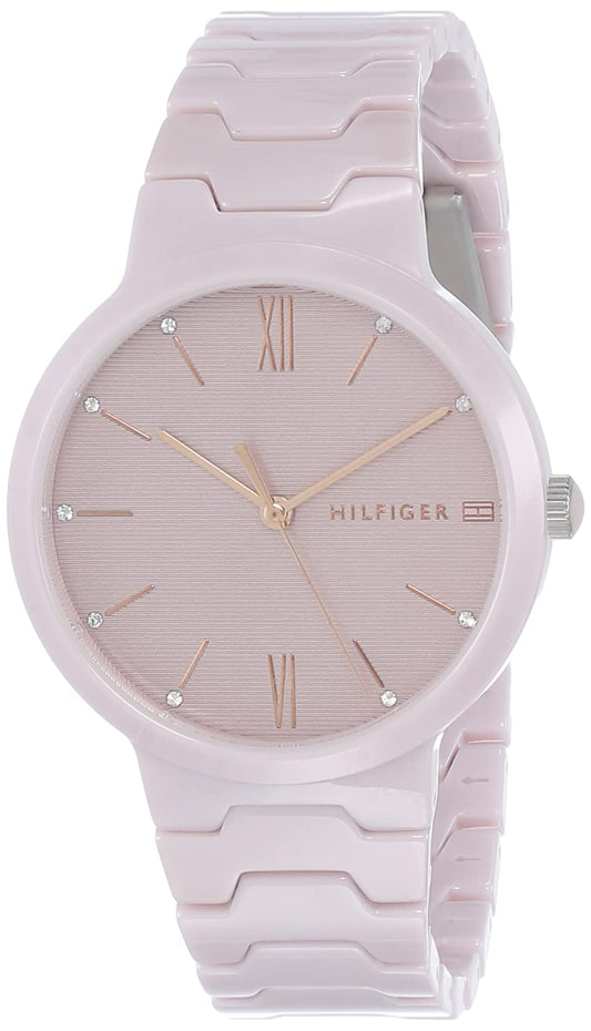 Tommy Hilfiger Quartz Analog Pink Dial Ceramic Strap Watch for Women-NETH1781957