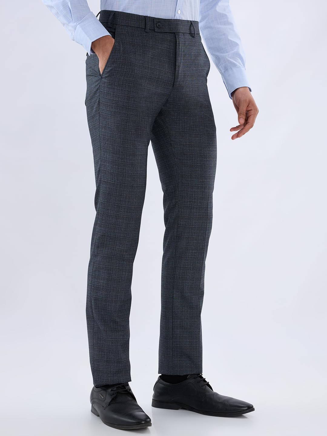 Park Avenue Men Slim Fit Solid Pattern Polyester Blend Flat Front Formal Trouser Medium Blue