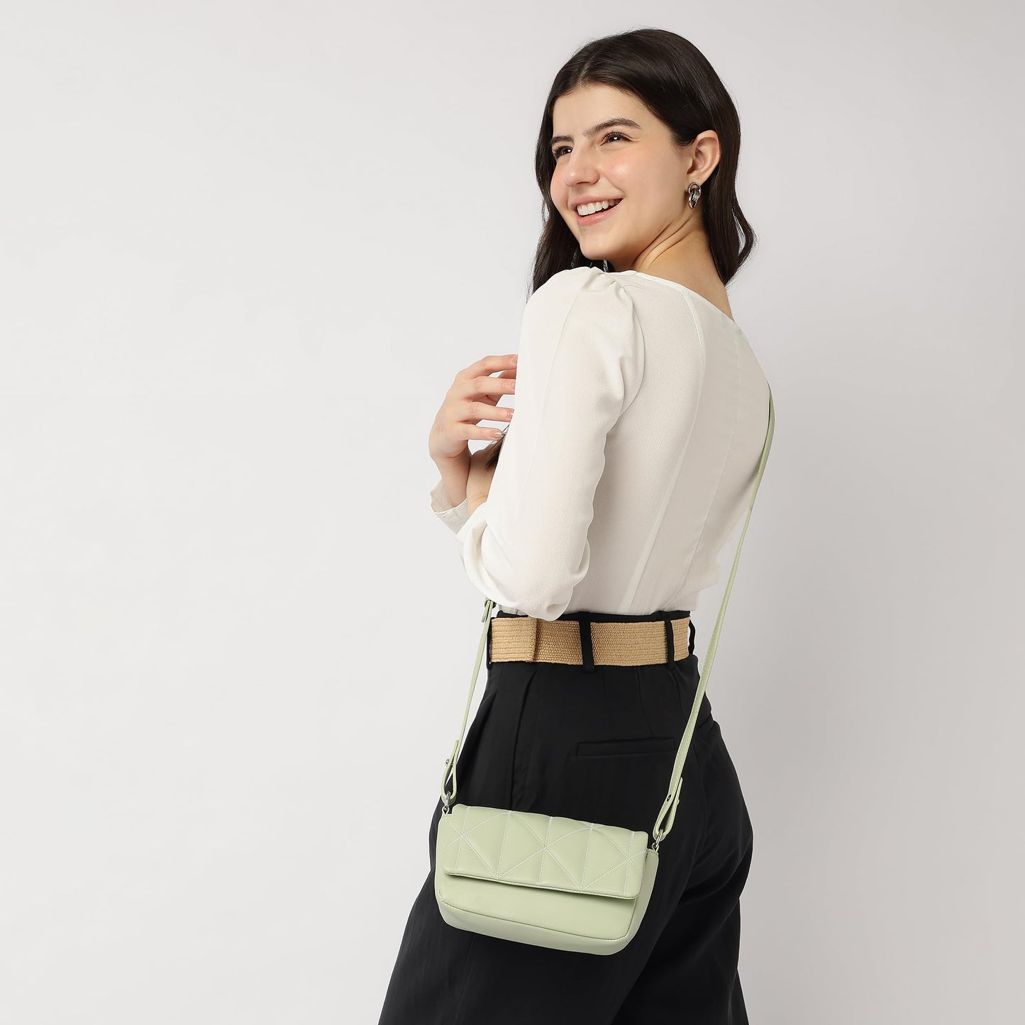 Fastrack Cloud Quilt Sling Bag for Women| Faux Leather Sling With Secure Flap Closure | Stylish Mini Bag With Organised Interior | Women's Handbags | Trendy Bags For Girls | Soft Sling Nag for Girl